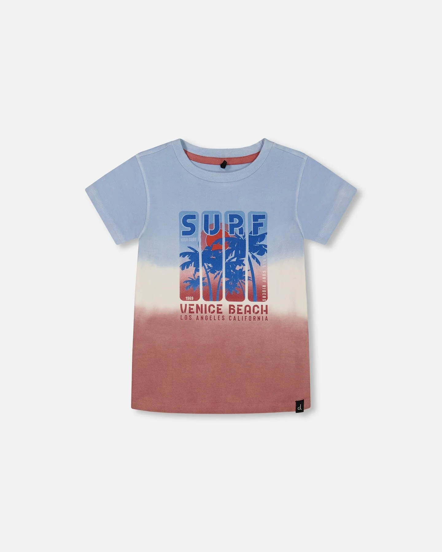 Short Sleeve Organic Cotton Graphic Tee Gradient Pale Blue And Dark Old Rose - Deux par Deux