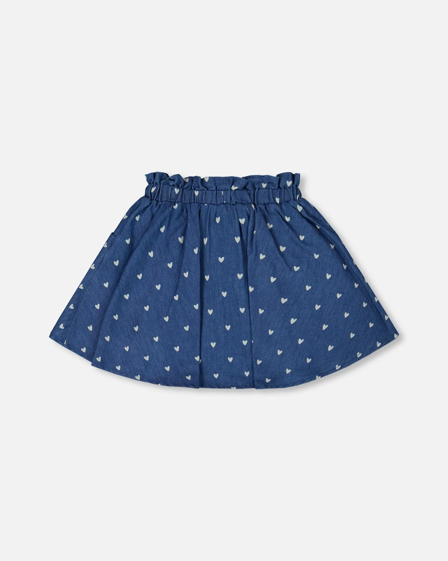 Printed Chambray Skort Navy Blue And White Hearts - Deux par Deux