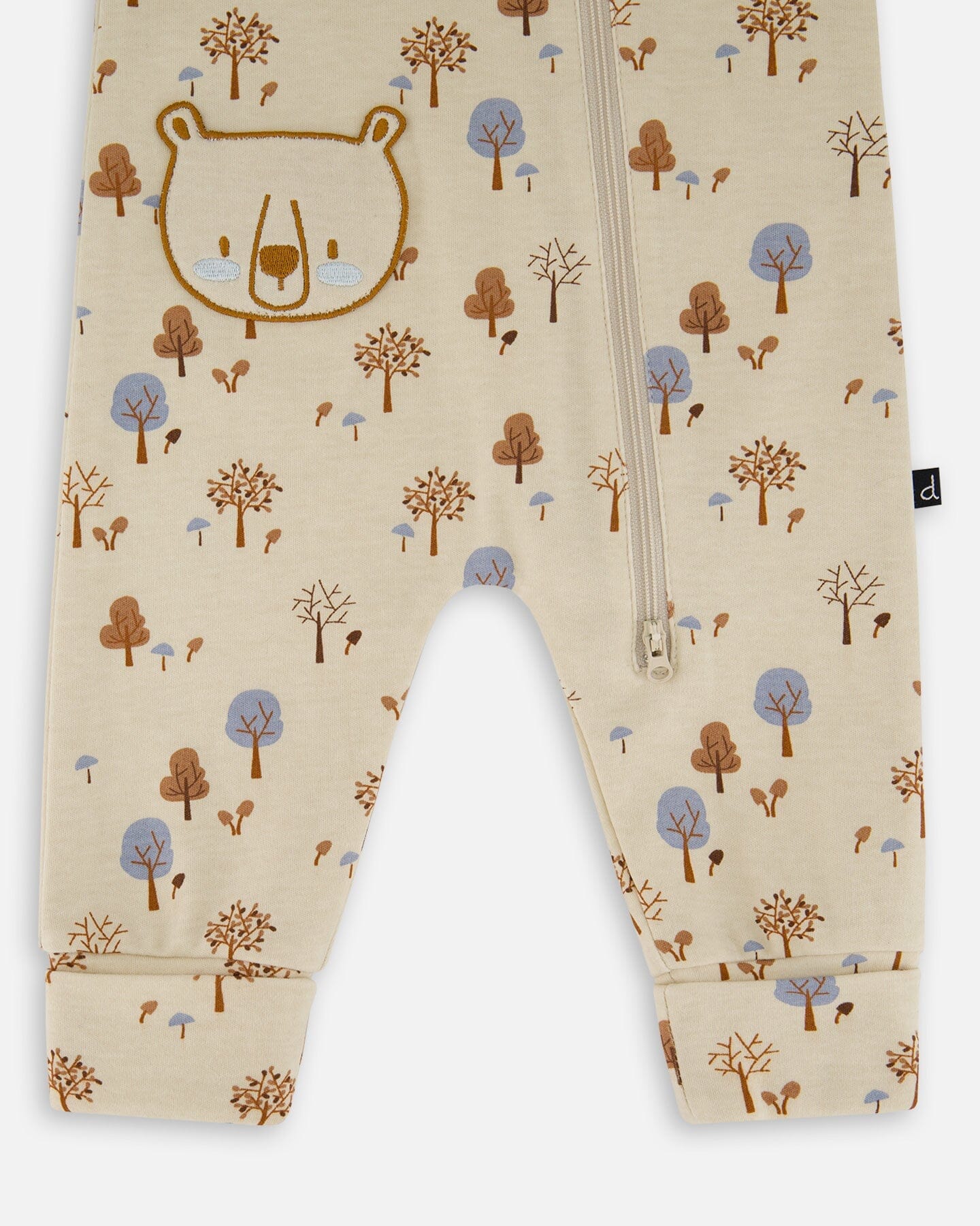 Organic Cotton Zipped Romper Beige Tree Print - Deux par Deux