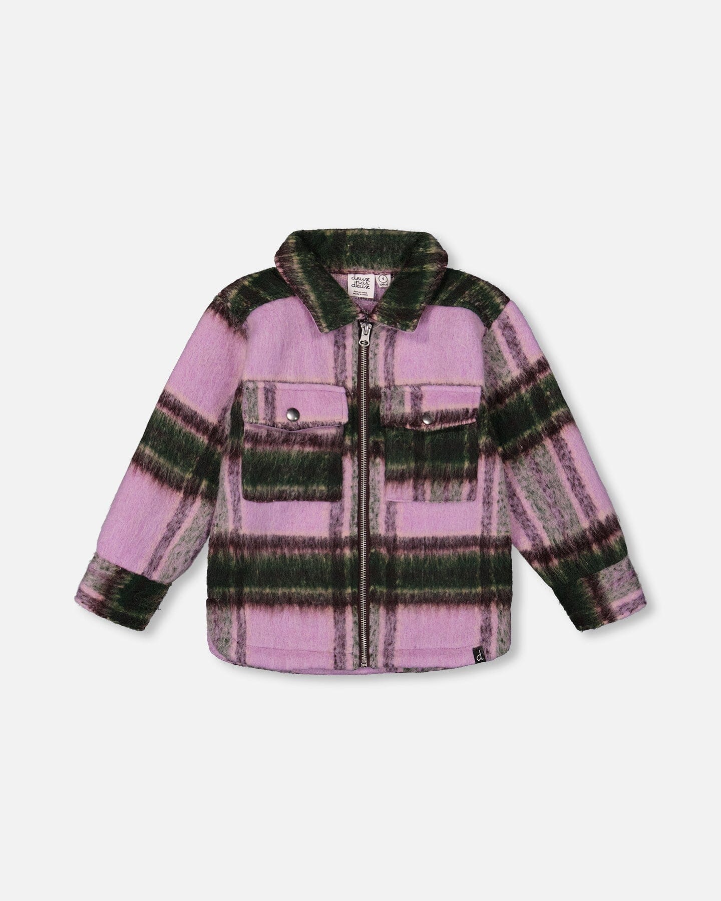 Zipped Plaid Overshirt Mauve And Green - Deux par Deux