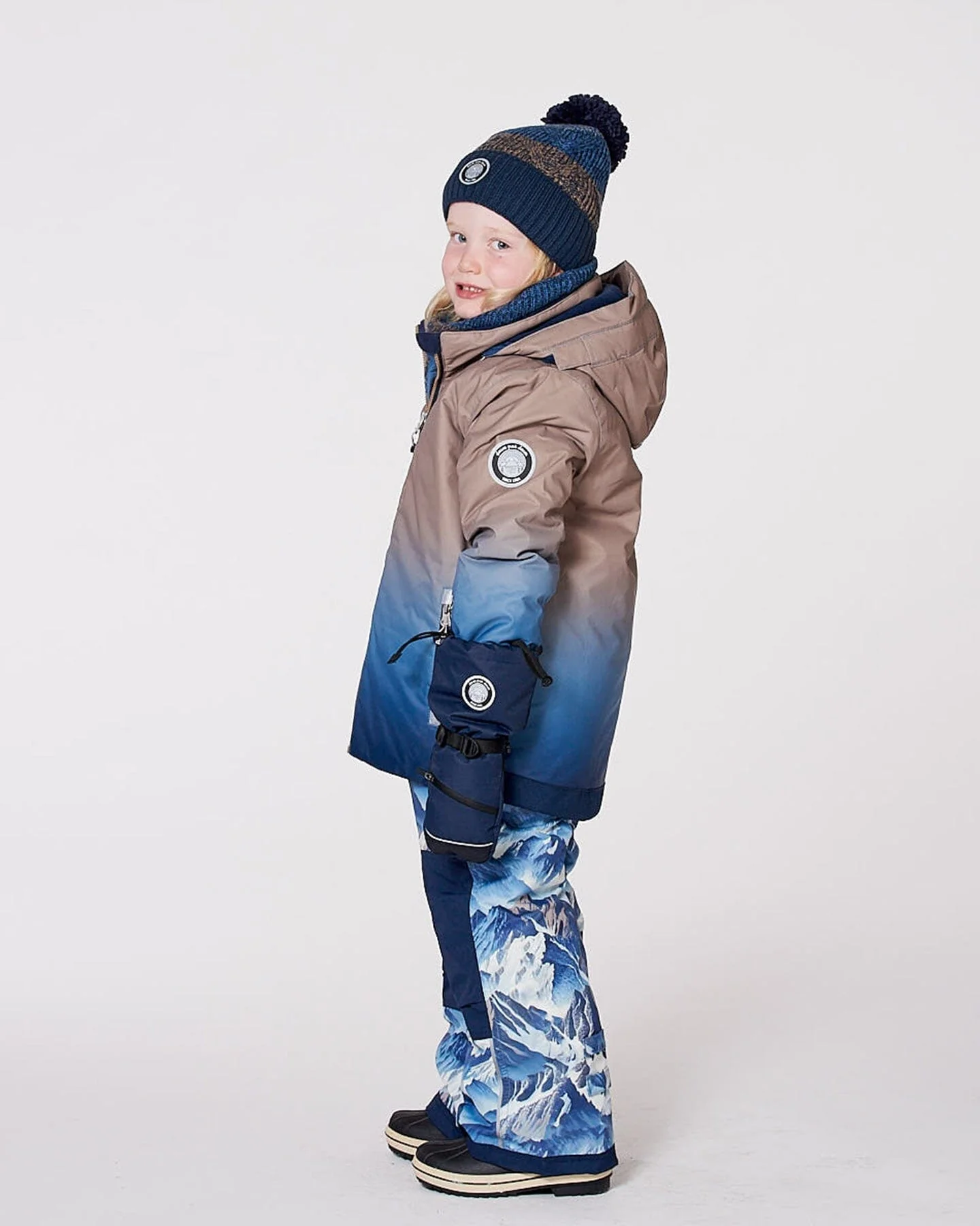 Lined Knit Pompom Hat Taupe And Navy - Deux par Deux