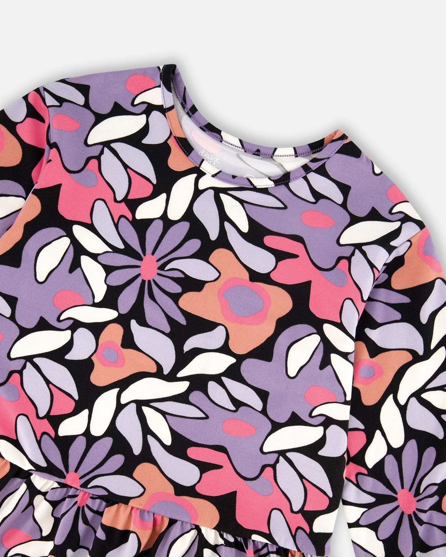 Jersey Dress Black Retro Flower Print - Deux par Deux