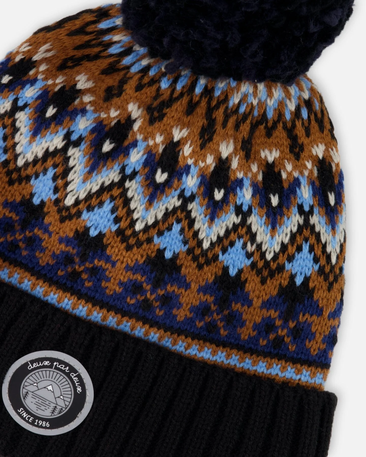 Lined Knit Winter Hat With Pompom Taupe And Navy - Deux par Deux