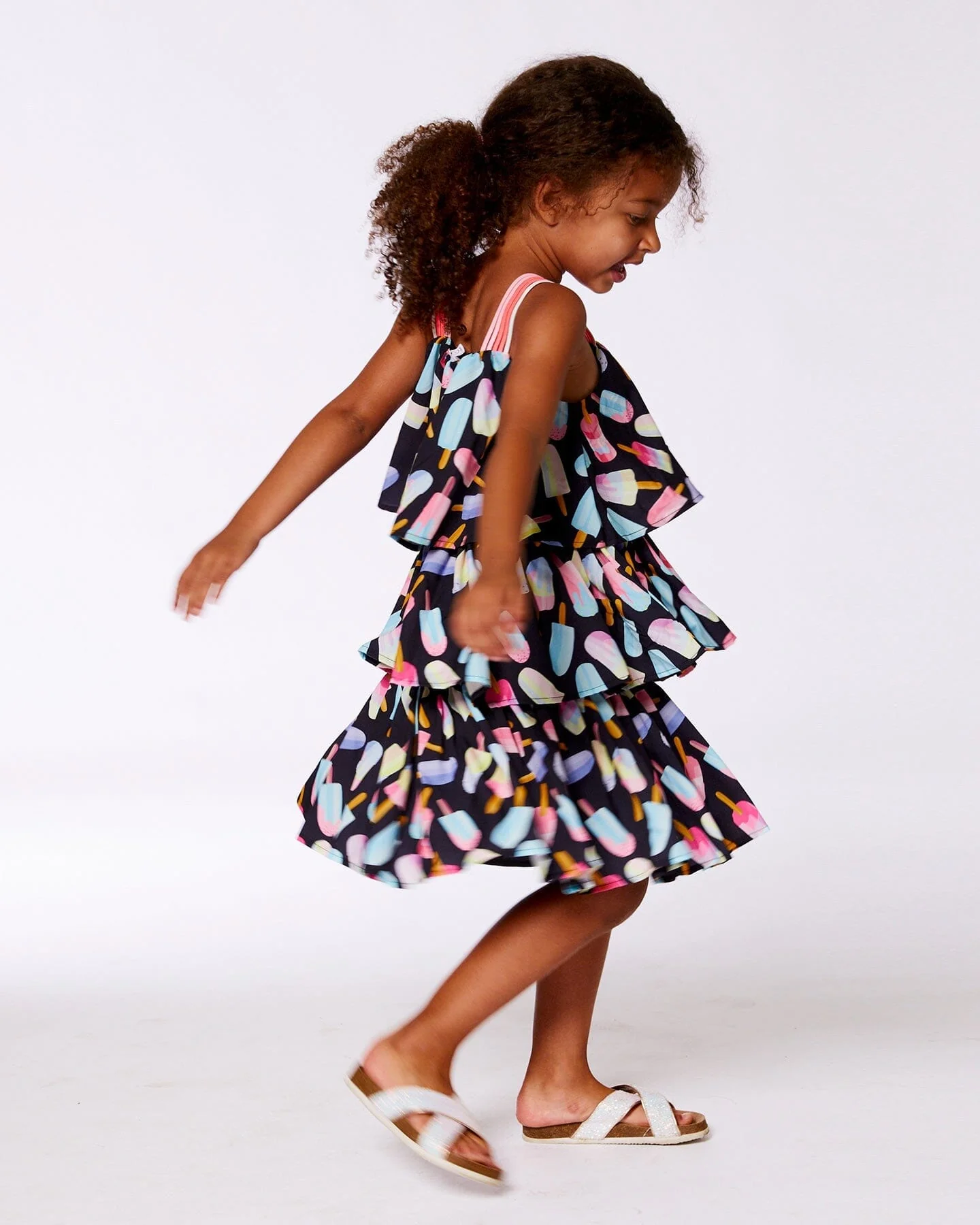 Printed Tiered Dress Ice Lollipops And Black - Deux par Deux