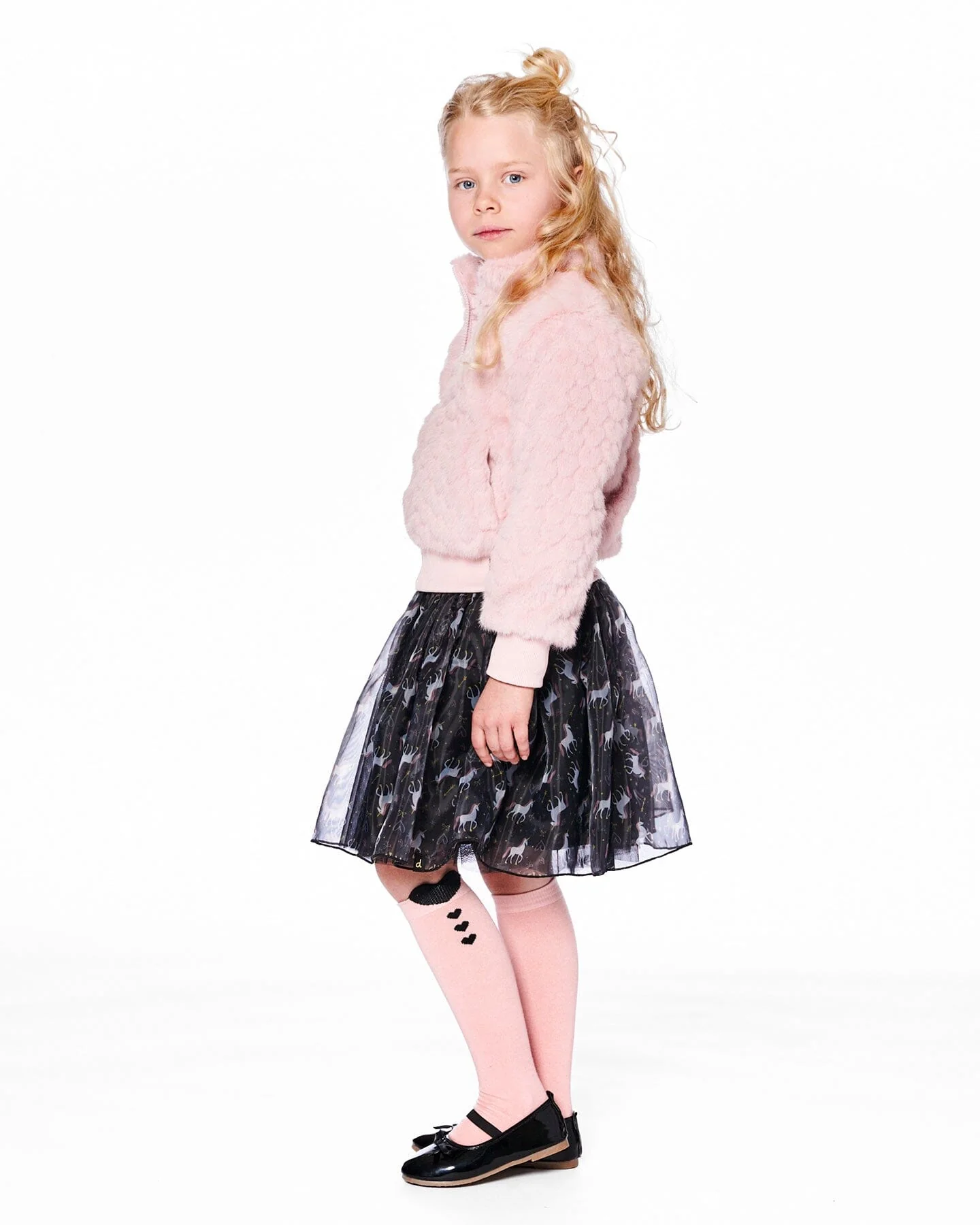 Organza And Mesh Skirt Black With Unicorn Print - Deux par Deux