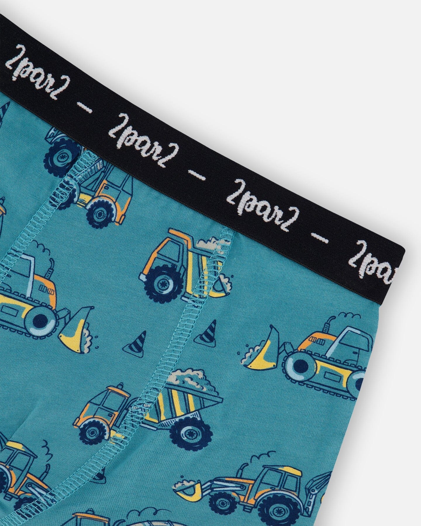 Printed Organic Cotton Boxer Shorts Teal With Yellow Truck - Deux par Deux