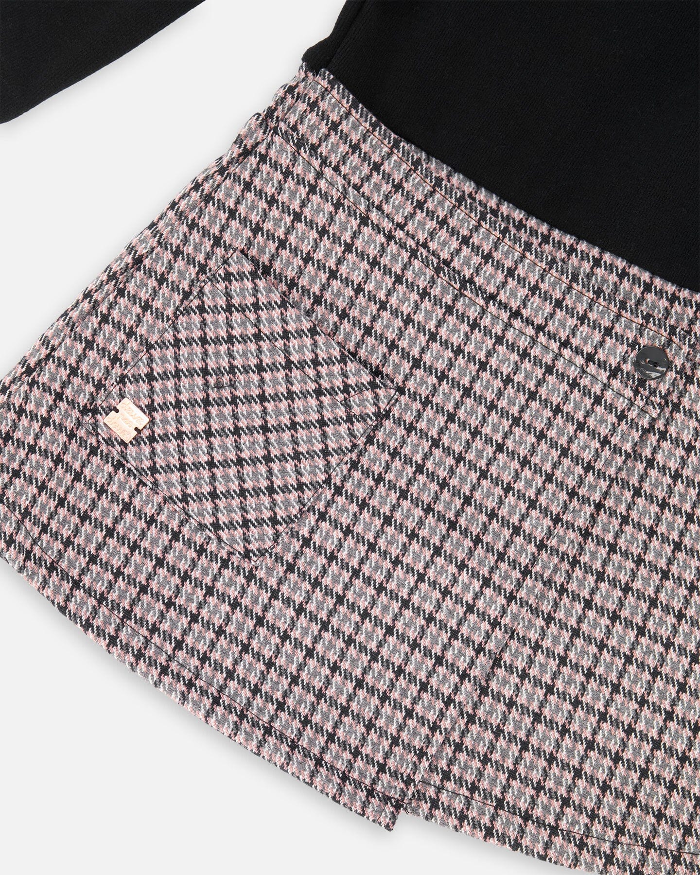 Bi-Material Dress Black And Houndstooth - Deux par Deux