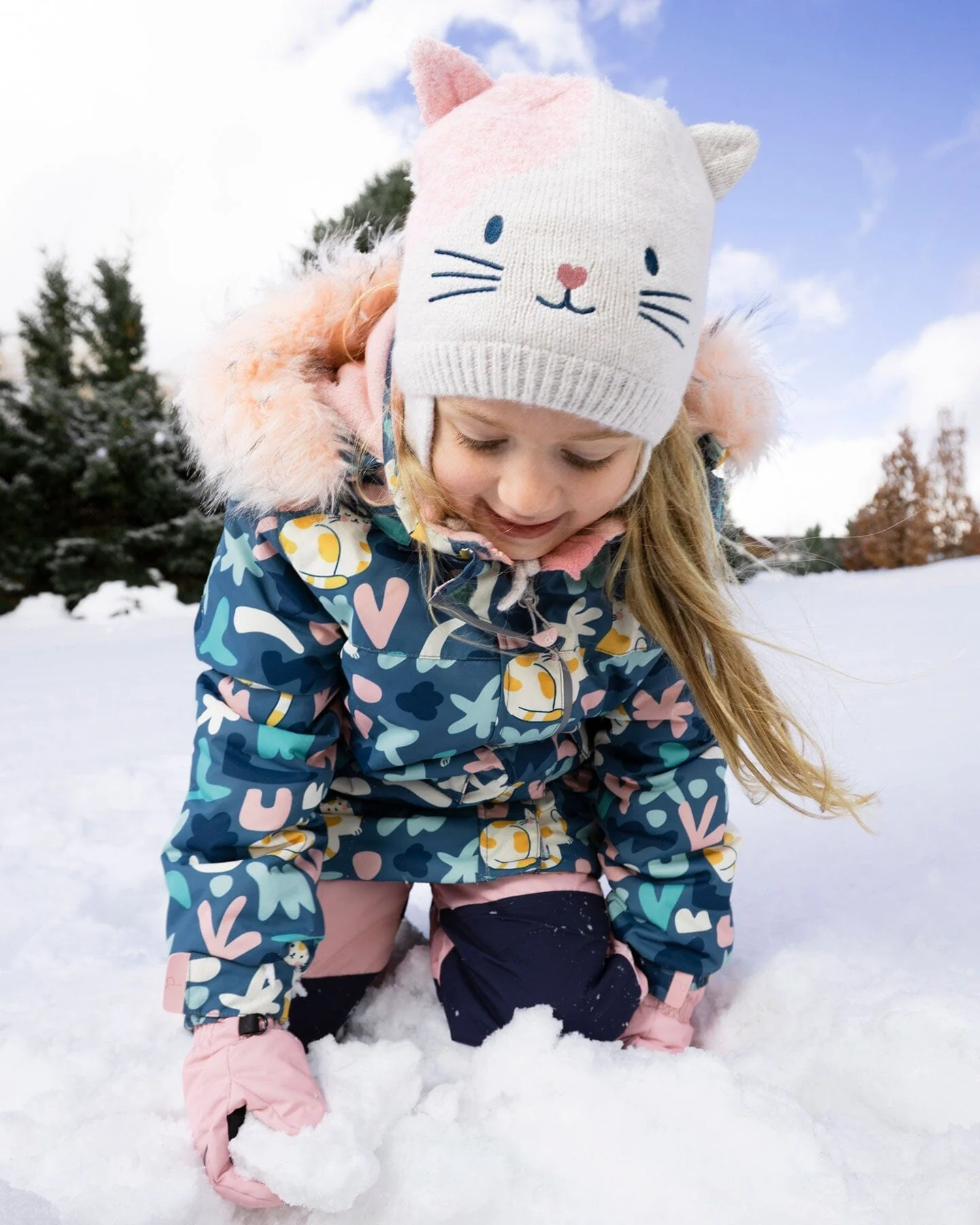 Lined Knit Hat With Ears Off-White And Pink - Deux par Deux