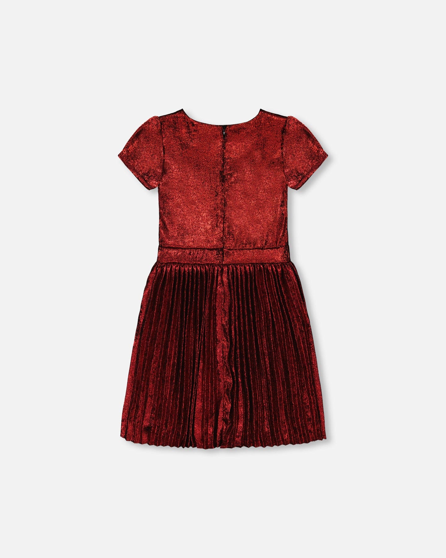 Short Sleeve Dress With Pleated Skirt Metallic Red - Deux par Deux
