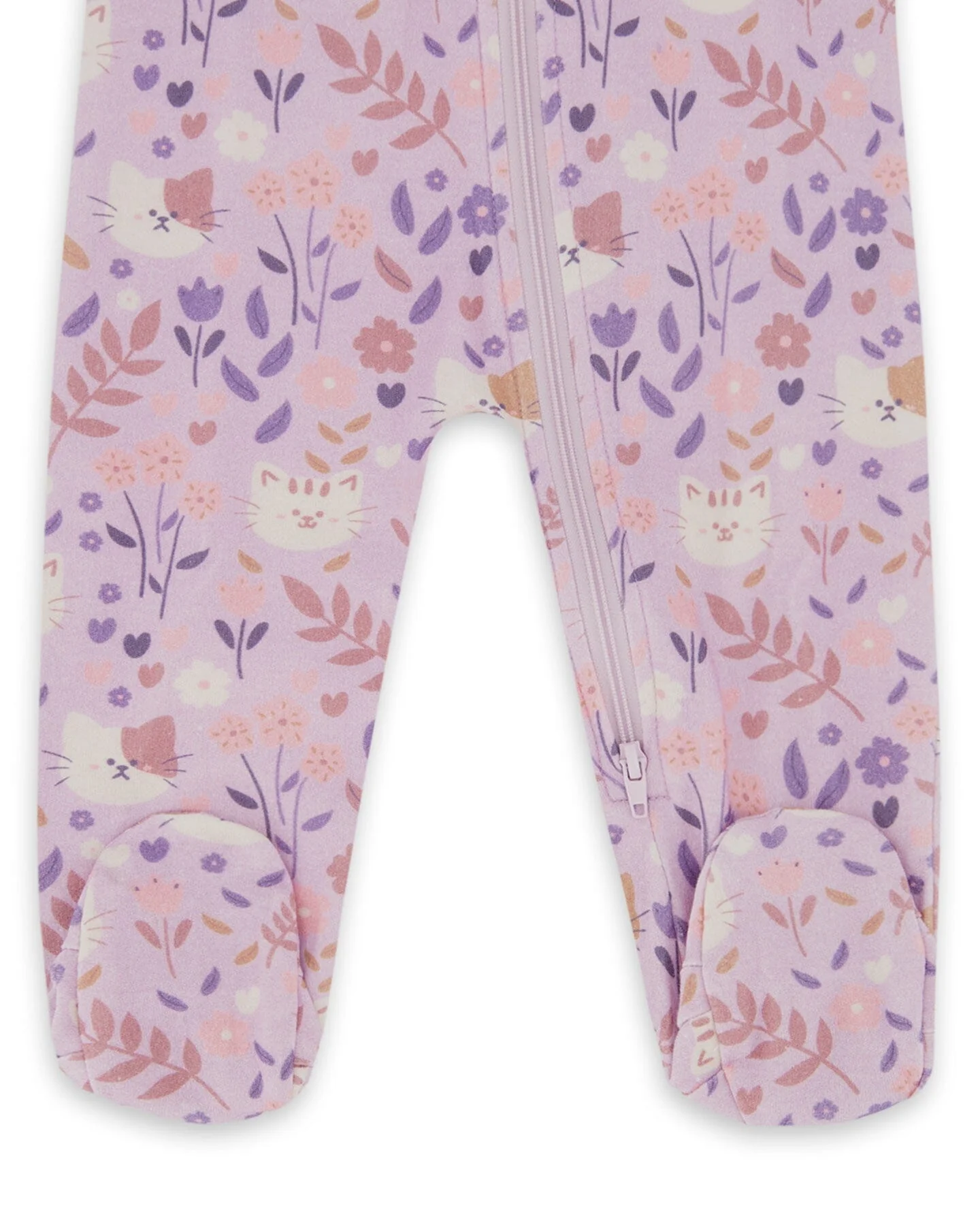 One-Piece Organic Cotton Pajama Lilac Cat Print - Deux par Deux