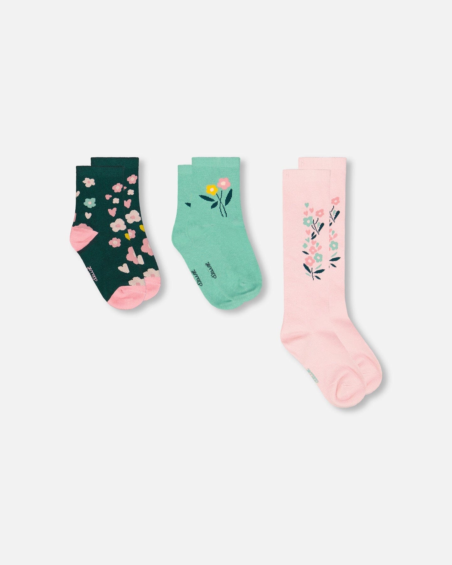 3-Pack Knit Socks Pink And Green - Deux par Deux