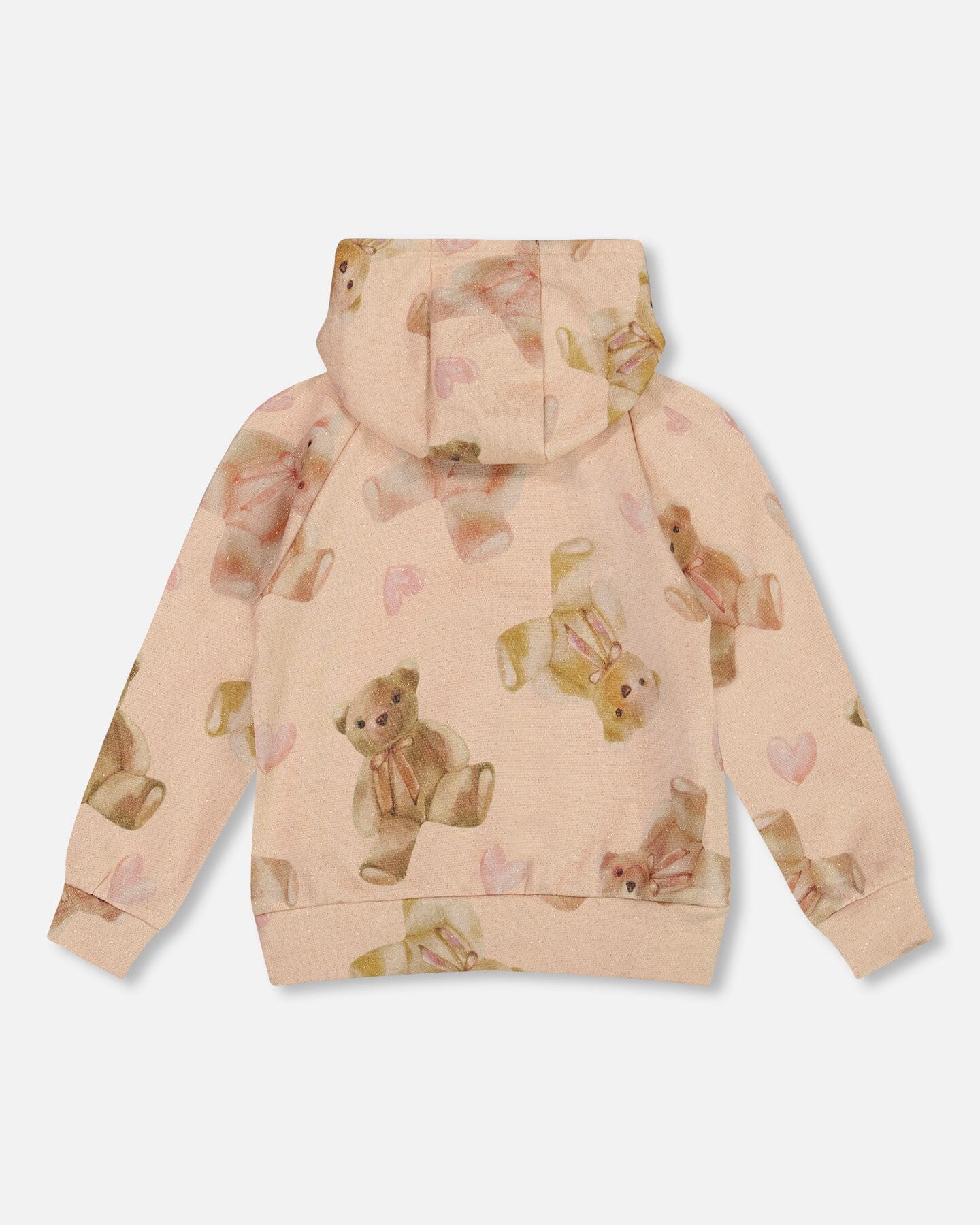 Glittering French Terry Hoodie Beige Teddy Bear Print - Deux par Deux