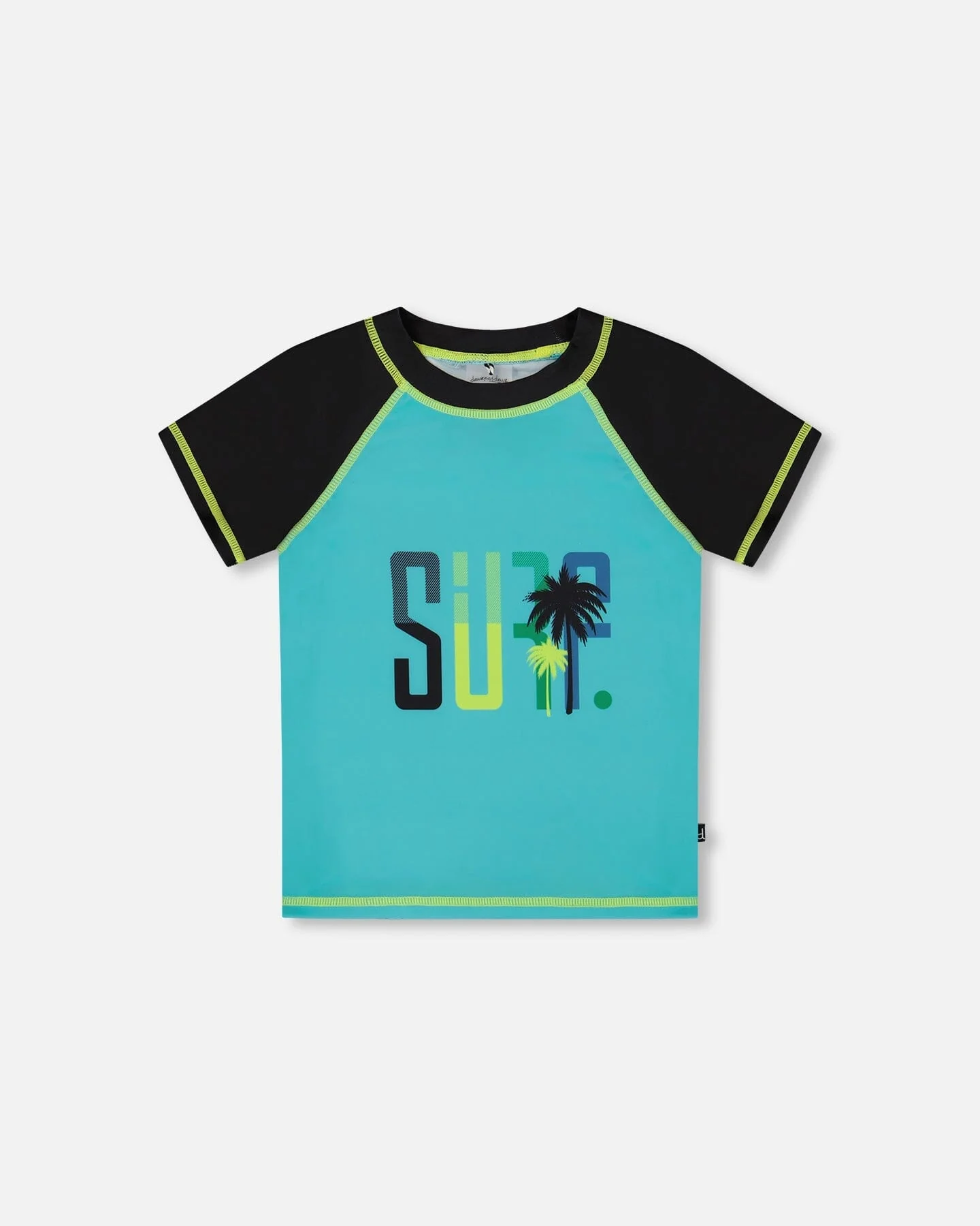 Short Sleeve Rashguard Black And Turquoise - Deux par Deux