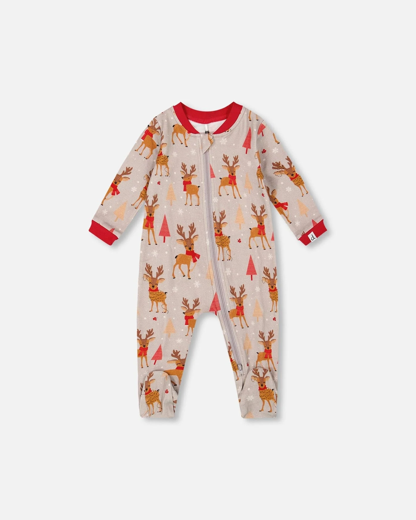 One-Piece Organic Cotton Pajama Beige Reindeer Print - Deux par Deux