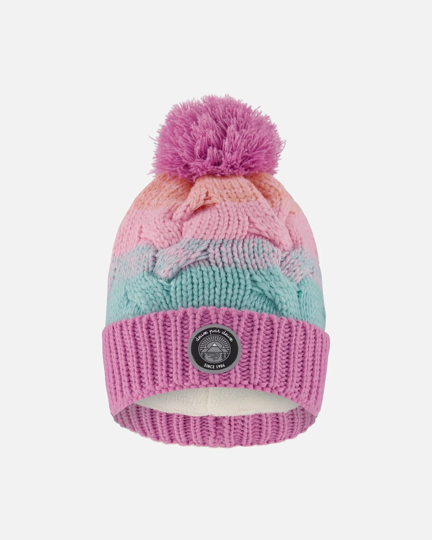 Lined Knit Pompom Hat Pink, Orange And Turquoise - Deux par Deux