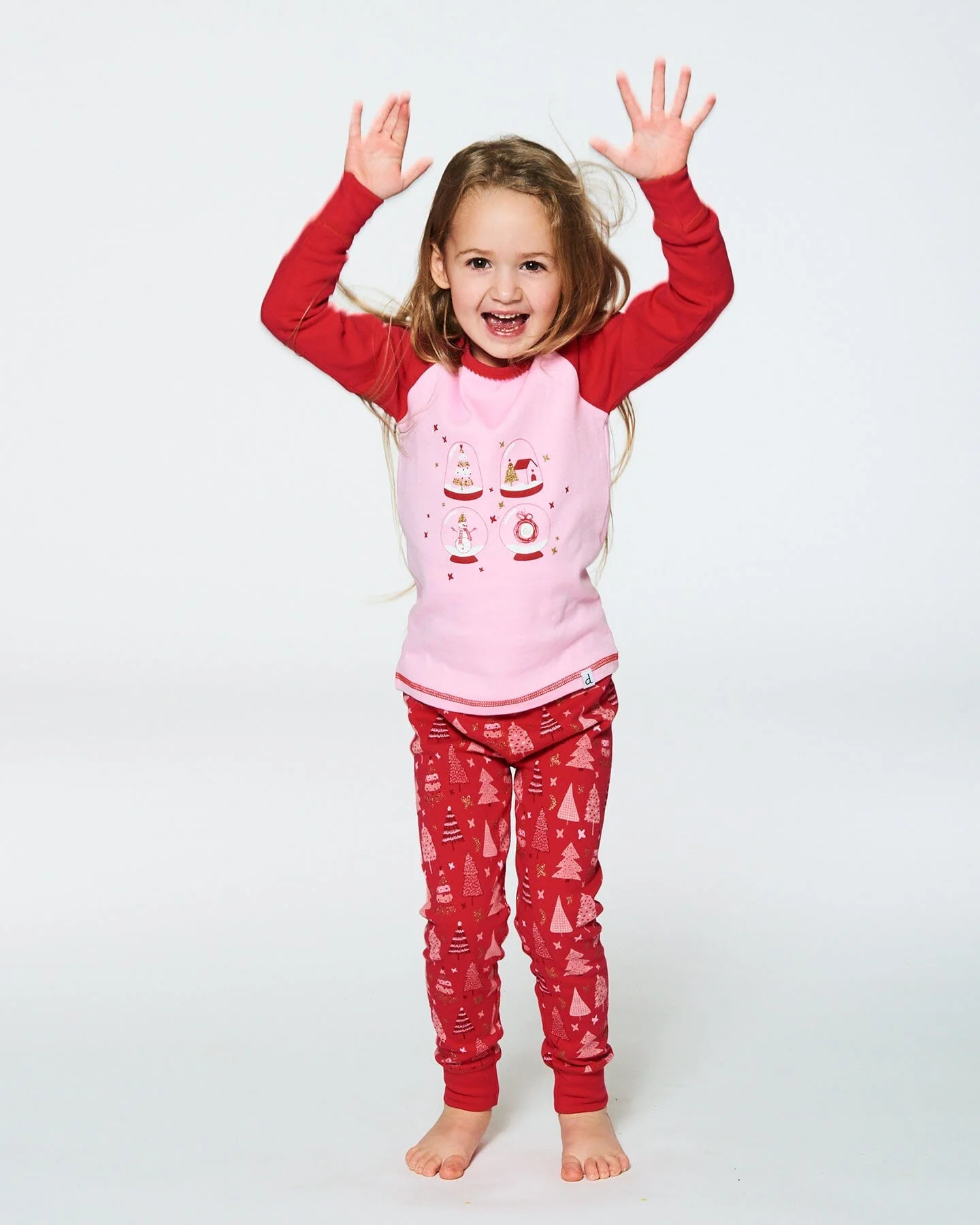 Organic Cotton Two Piece Pajama Set Red Printed Christmas Tree - Deux par Deux