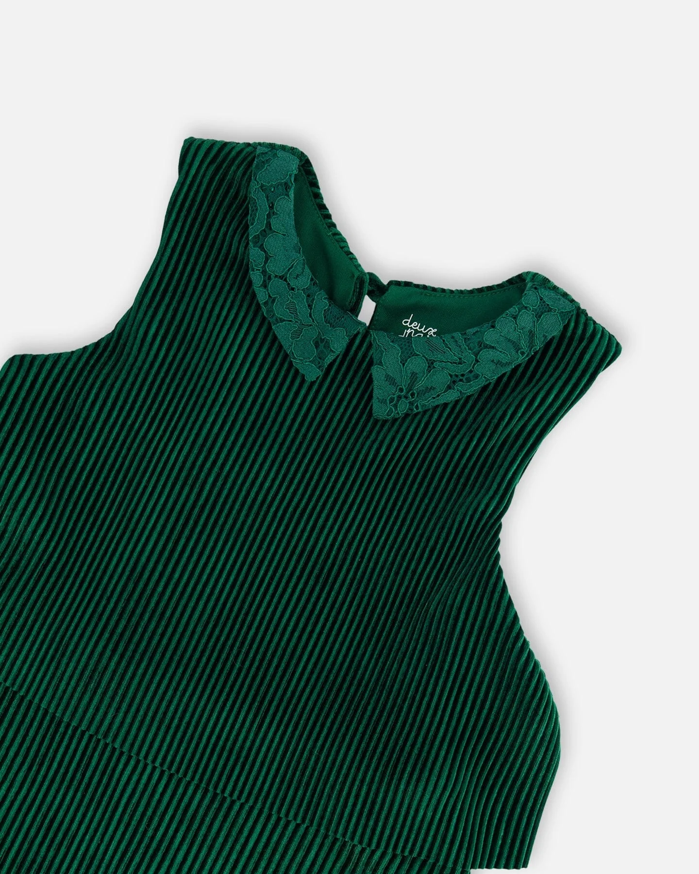 Sleeveless Dress With Eyelet Collar Forest Green - Deux par Deux