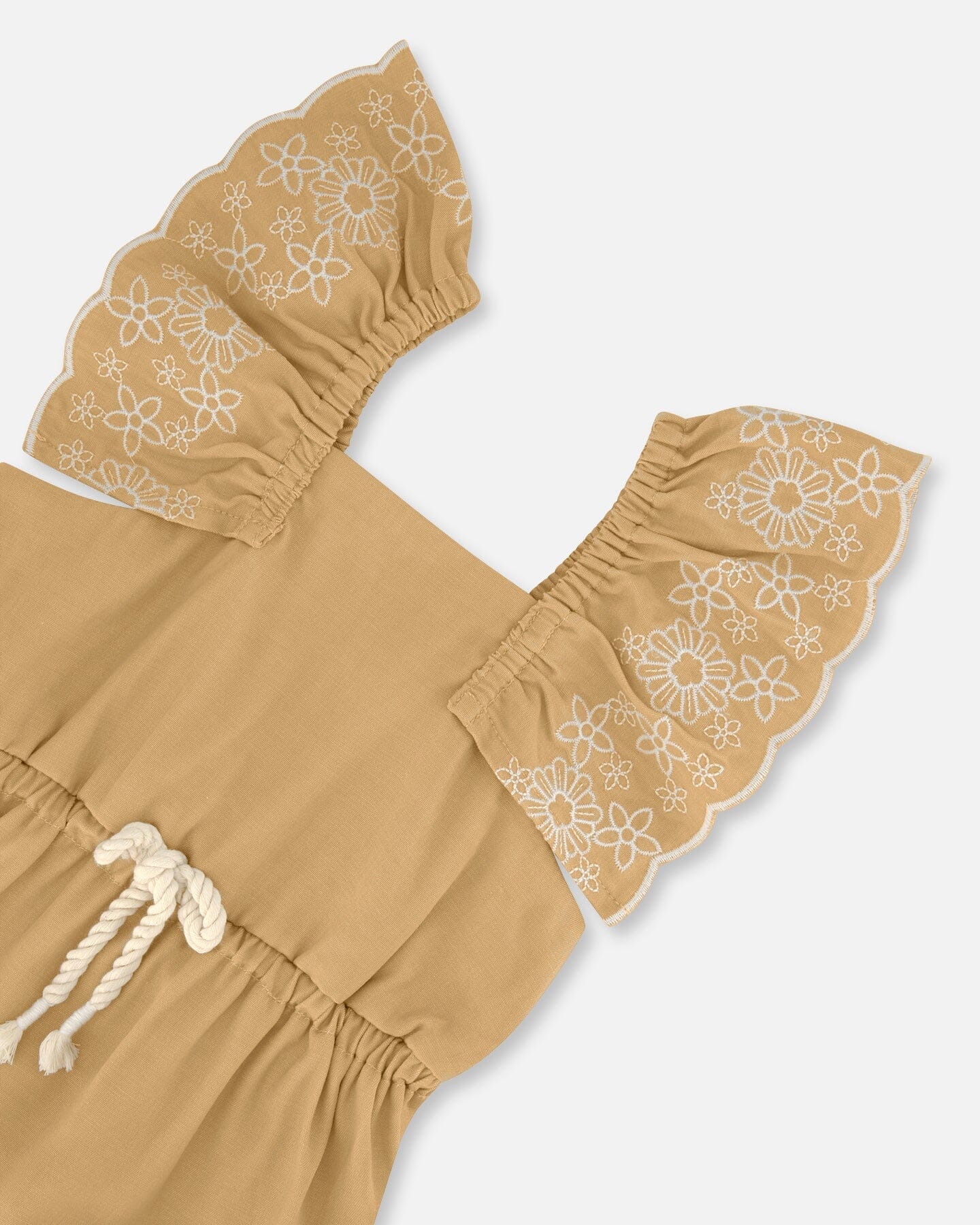 Chambray Dress With Embroidery Golden Beige - Deux par Deux