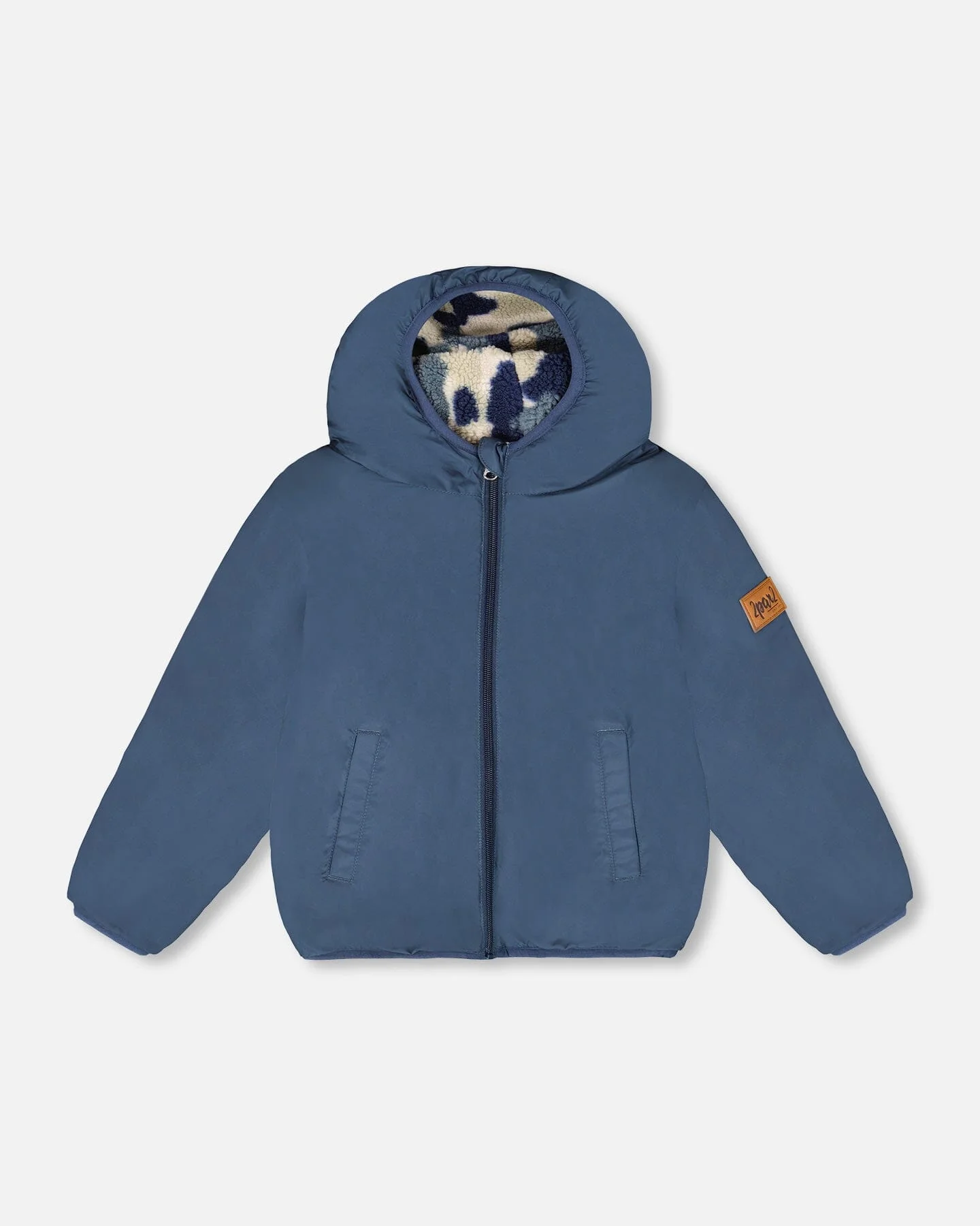 Reversible Mid-Season Sherpa Jacket Blue Camo - Deux par Deux