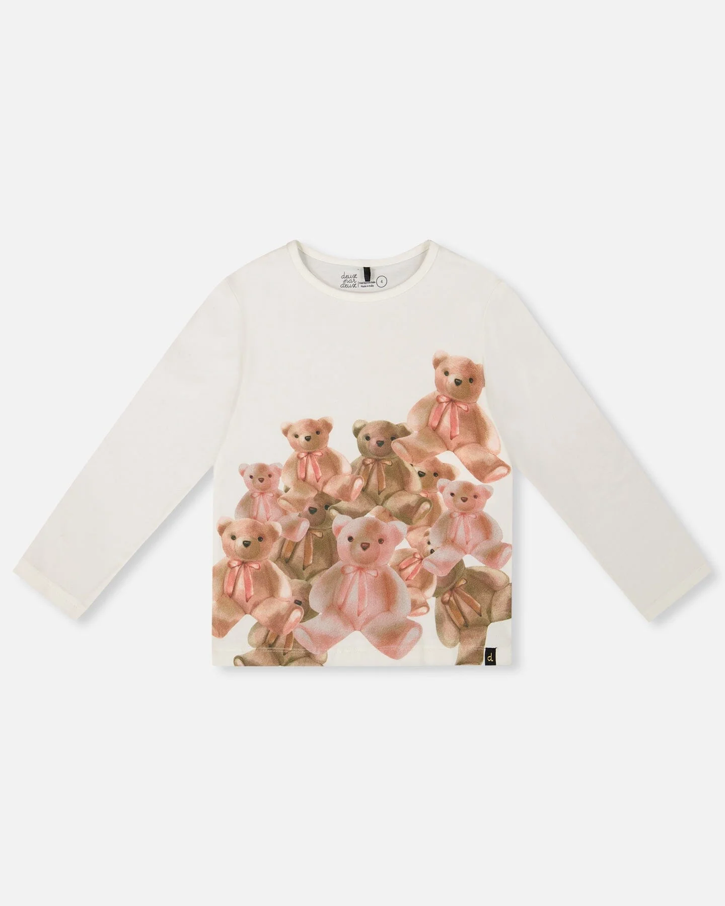 Organic Jersey T-Shirt Off-White With Teddy Bears - Deux par Deux