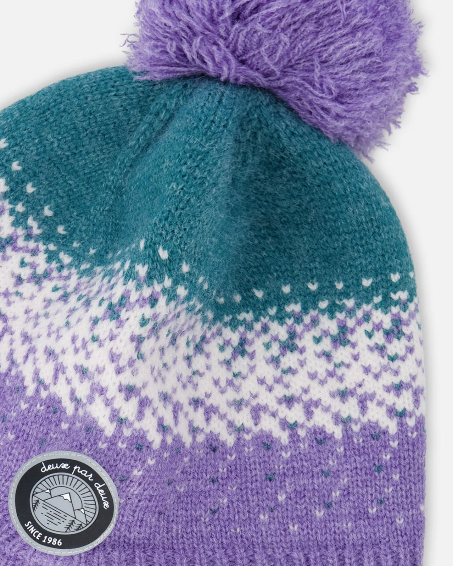 Lined Peruvian Knit Hat With Pompom Lilac And Green - Deux par Deux
