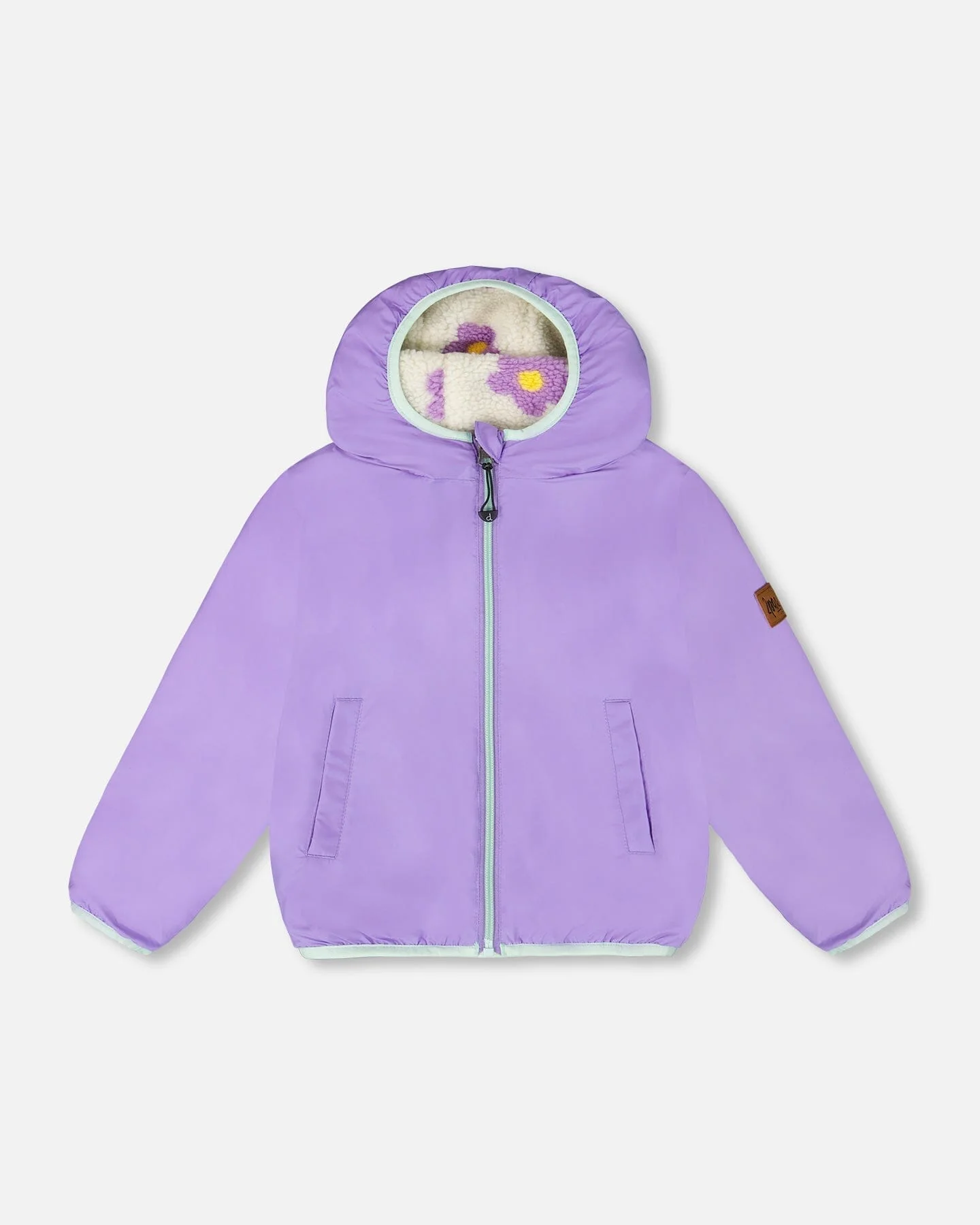 Reversible Mid-Season Sherpa Jacket Lavender Flower - Deux par Deux
