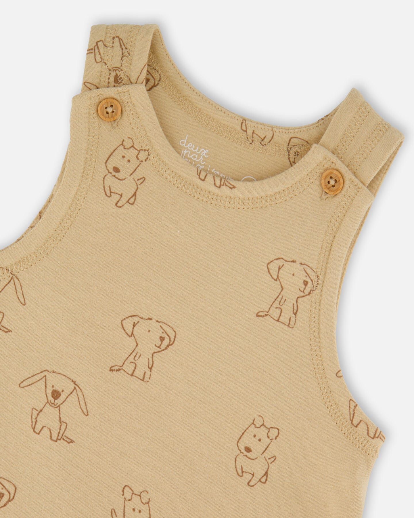 Organic Cotton Onesie With Overalls Set Beige Printed Dogs - Deux par Deux