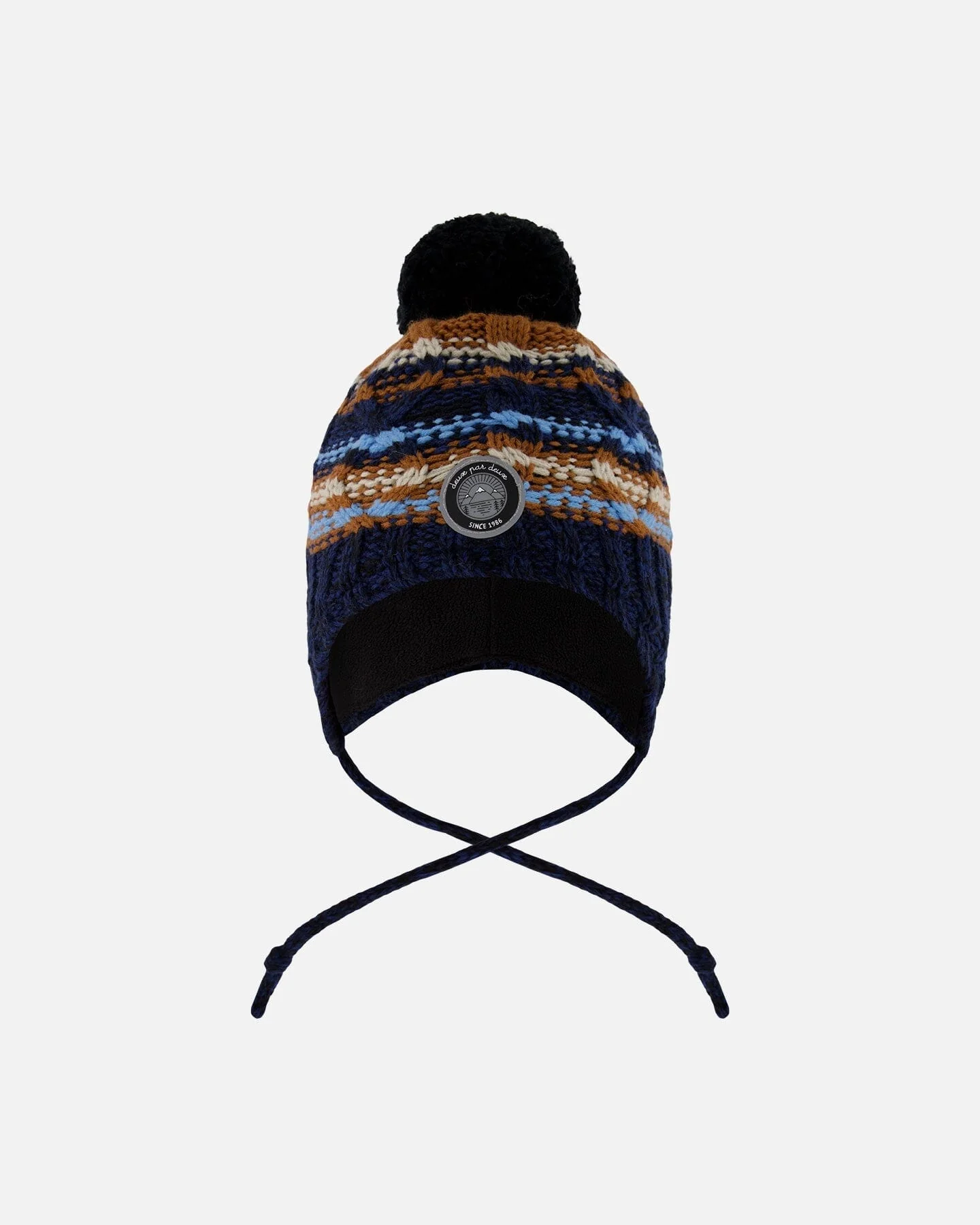 Lined Peruvian Knit Winter Hat With Pompom Taupe And Navy - Deux par Deux
