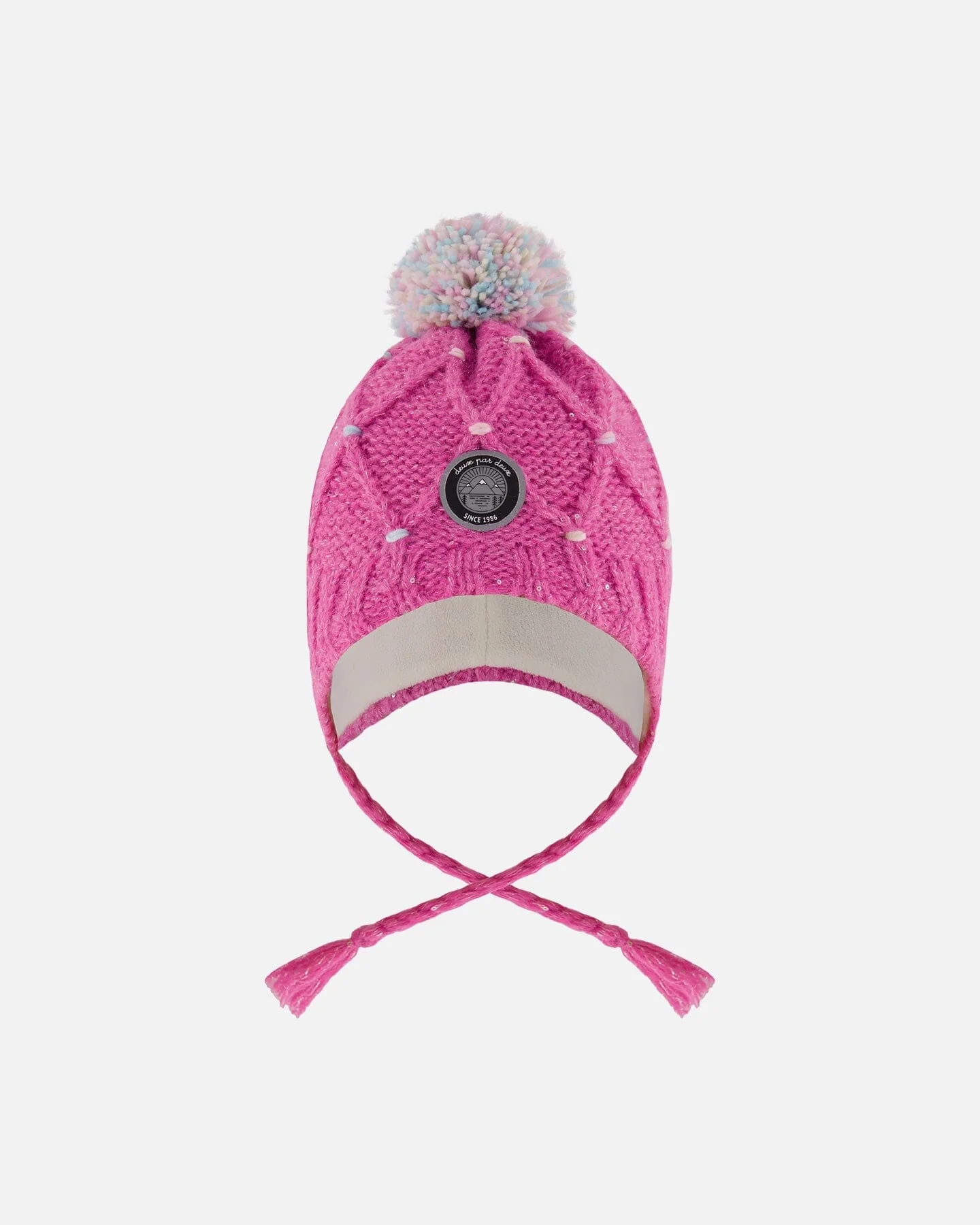 Lined Peruvian Knit Hat With Pompom Pink And Multicolor - Deux par Deux
