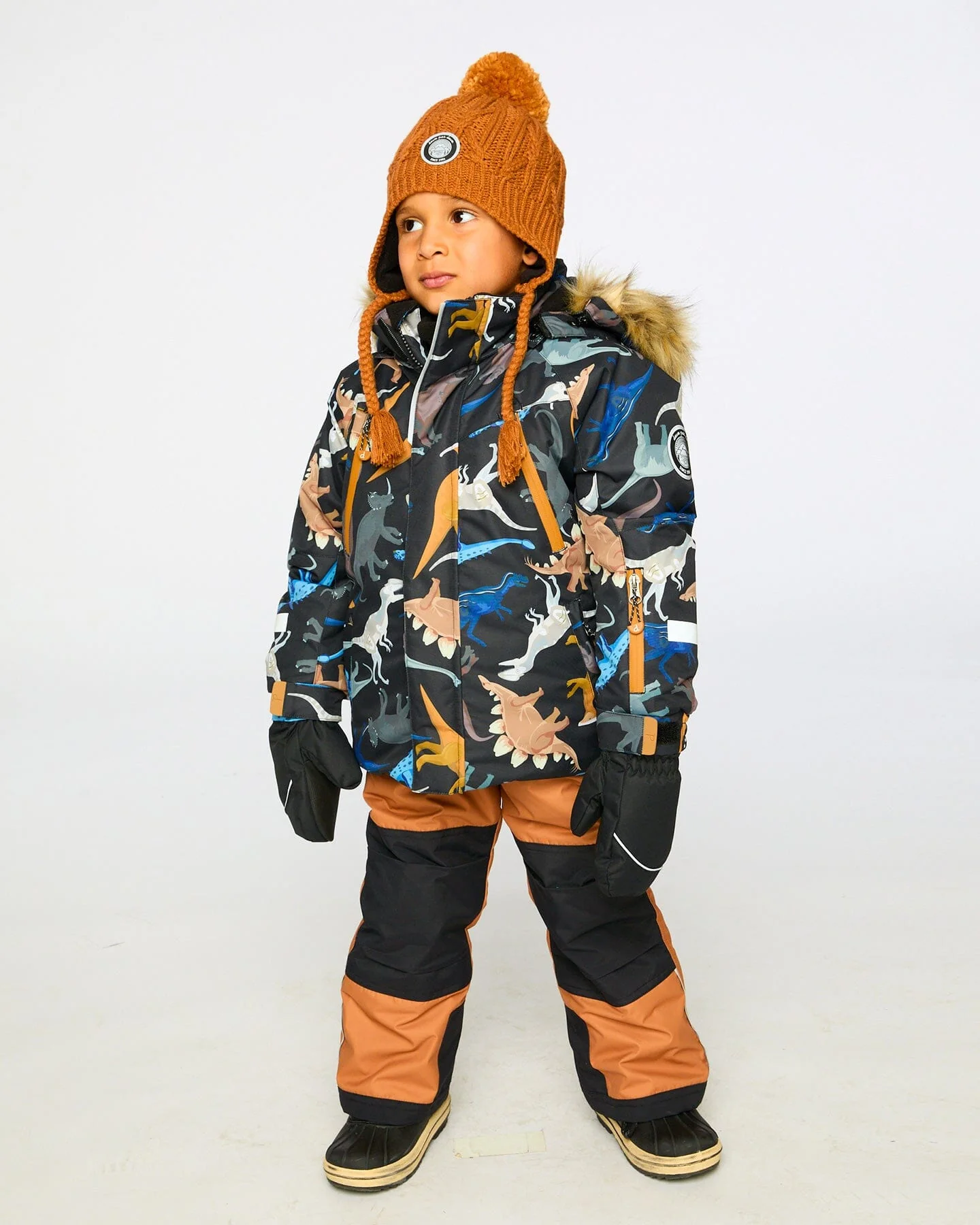 Two-Piece Play Snowsuit With Printed Dinosaurs Jacket Brown - Deux par Deux