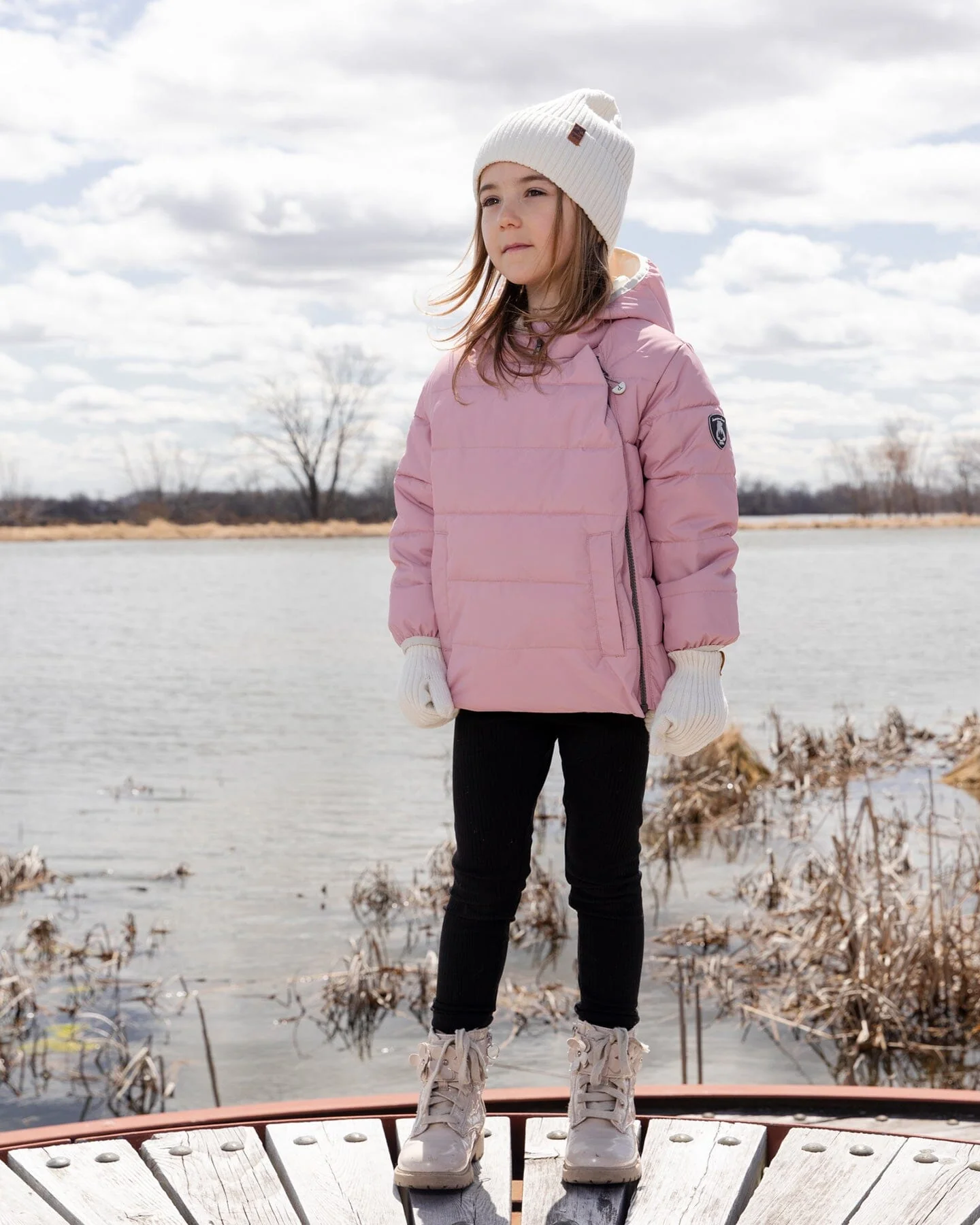 Compressible Winter Puffy Coat Designed For Car Seat Dusty Pink - Deux par Deux