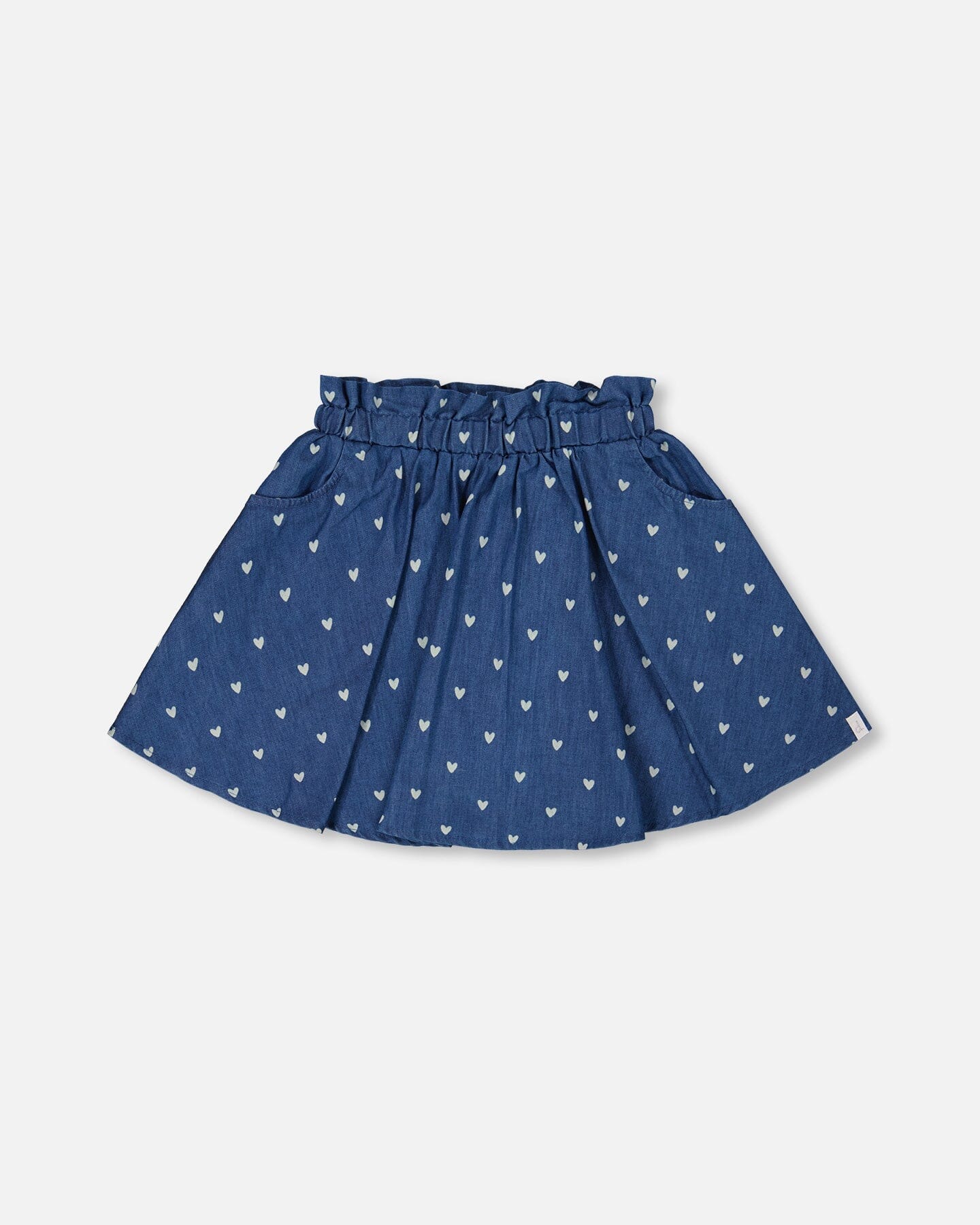 Printed Chambray Skort Navy Blue And White Hearts - Deux par Deux
