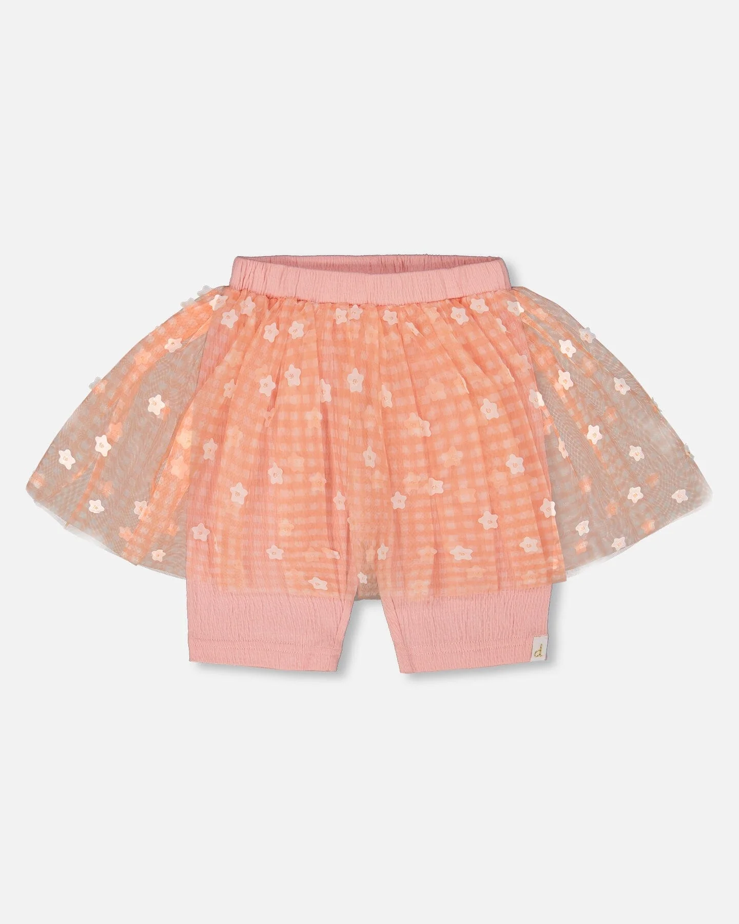 Crinkle Biker Short With Flower Mesh Skirt Light Old Pink - Deux par Deux