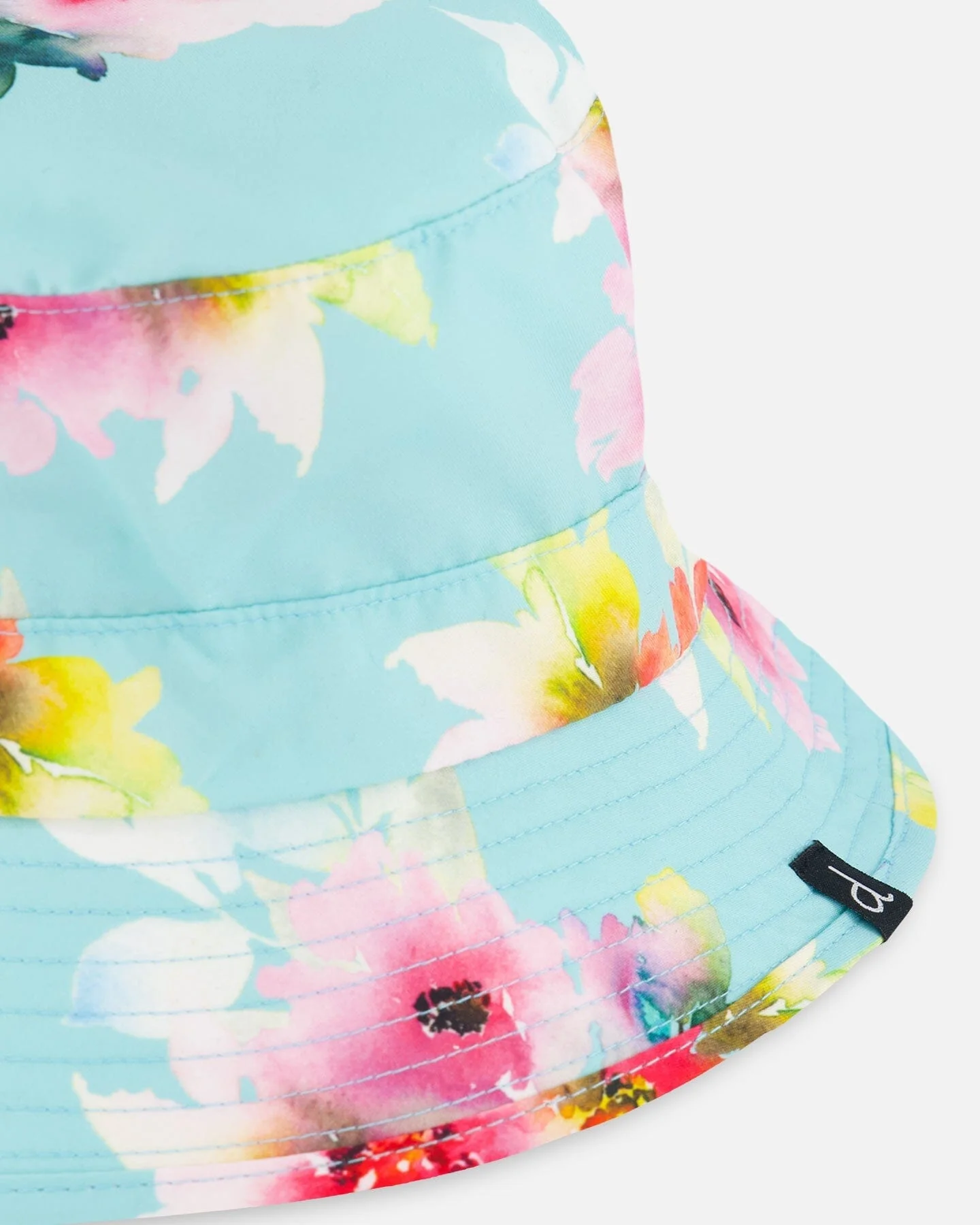 Printed Beach Sun Hat Turquoise And Pink Flowers - Deux par Deux