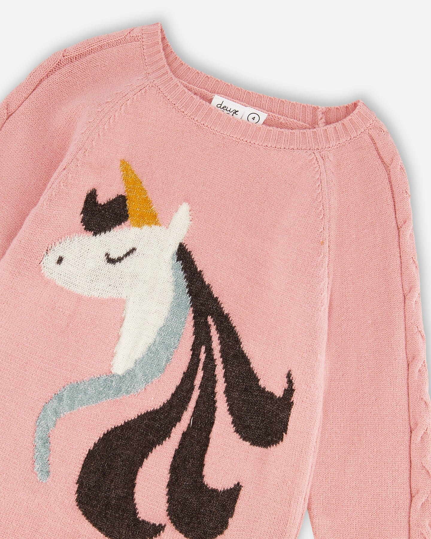 Knitted Dress Dusty Pink With Unicorn Intarsia - Deux par Deux