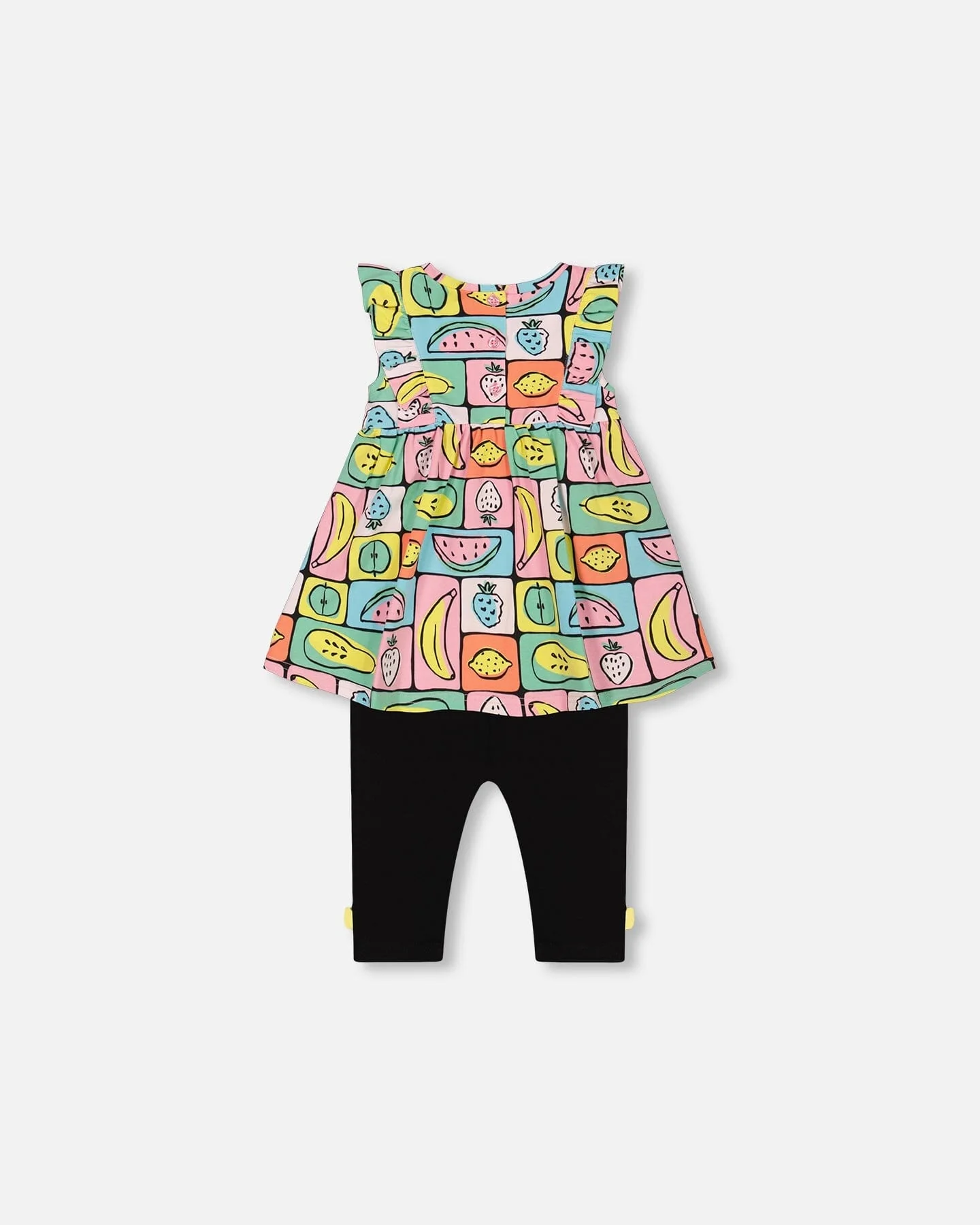 Organic Cotton Jersey Tunic And Capri Set Printed Fruits Square - Deux par Deux