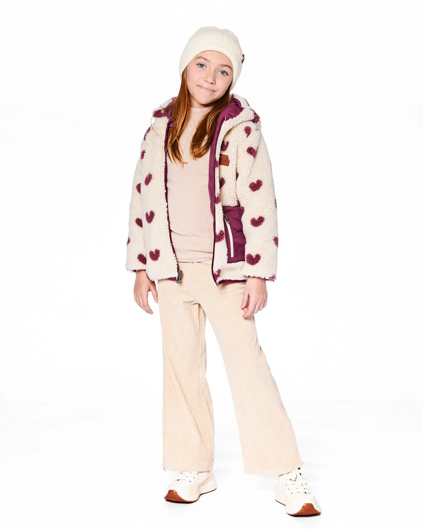 Reversible Mid-Season Sherpa Jacket Burgundy Heart - Deux par Deux
