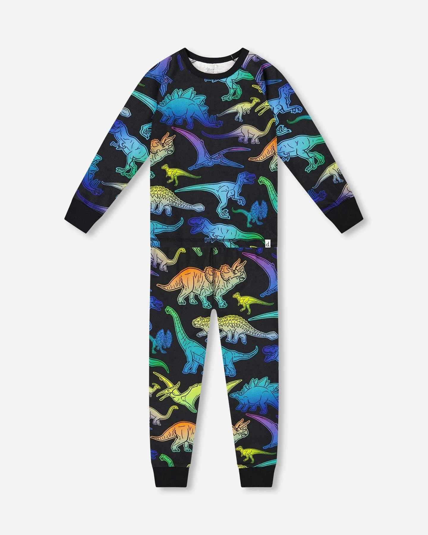 Two-Piece Organic Cotton Pajama Set Black Dinosaur Print - Deux par Deux