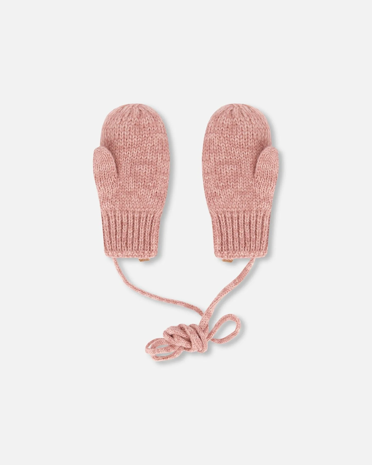 Baby Knit Mittens With String Dusty Pink - Deux par Deux