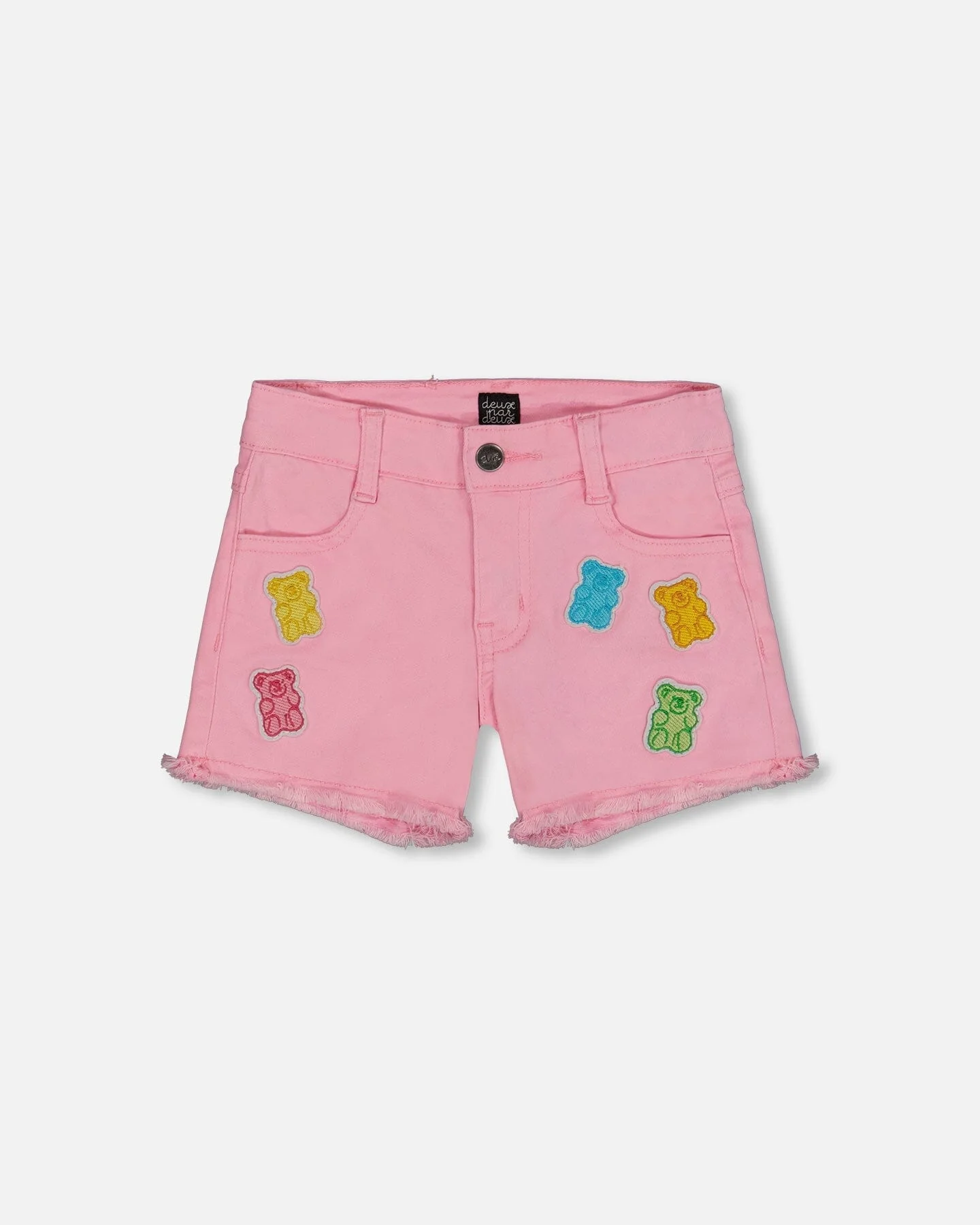 Jean Short With Embroidery Pink And Multicolored Gummies - Deux par Deux