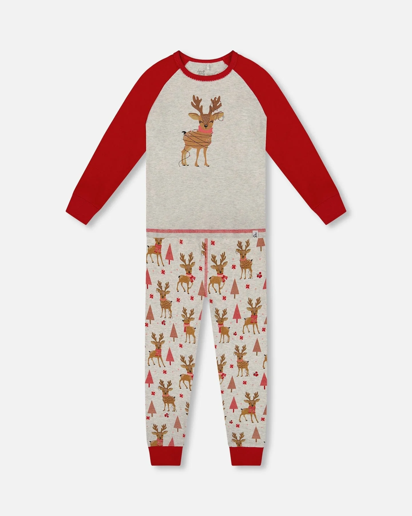 Organic Cotton Two-Piece Pajamas Beige Girly Reindeer Print - Deux par Deux