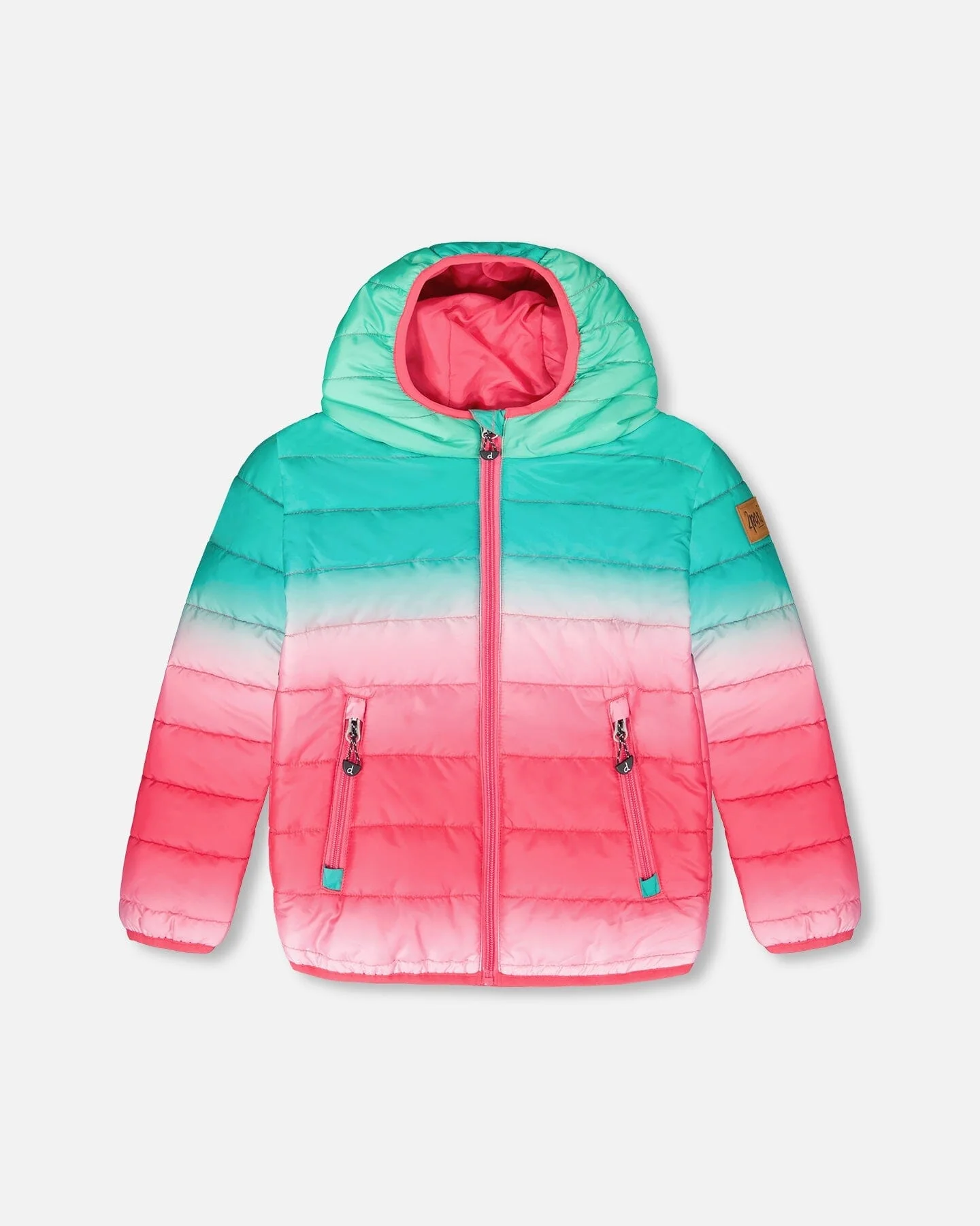 Quilted Mid-Season Jacket Green And Pink Gradient - Deux par Deux