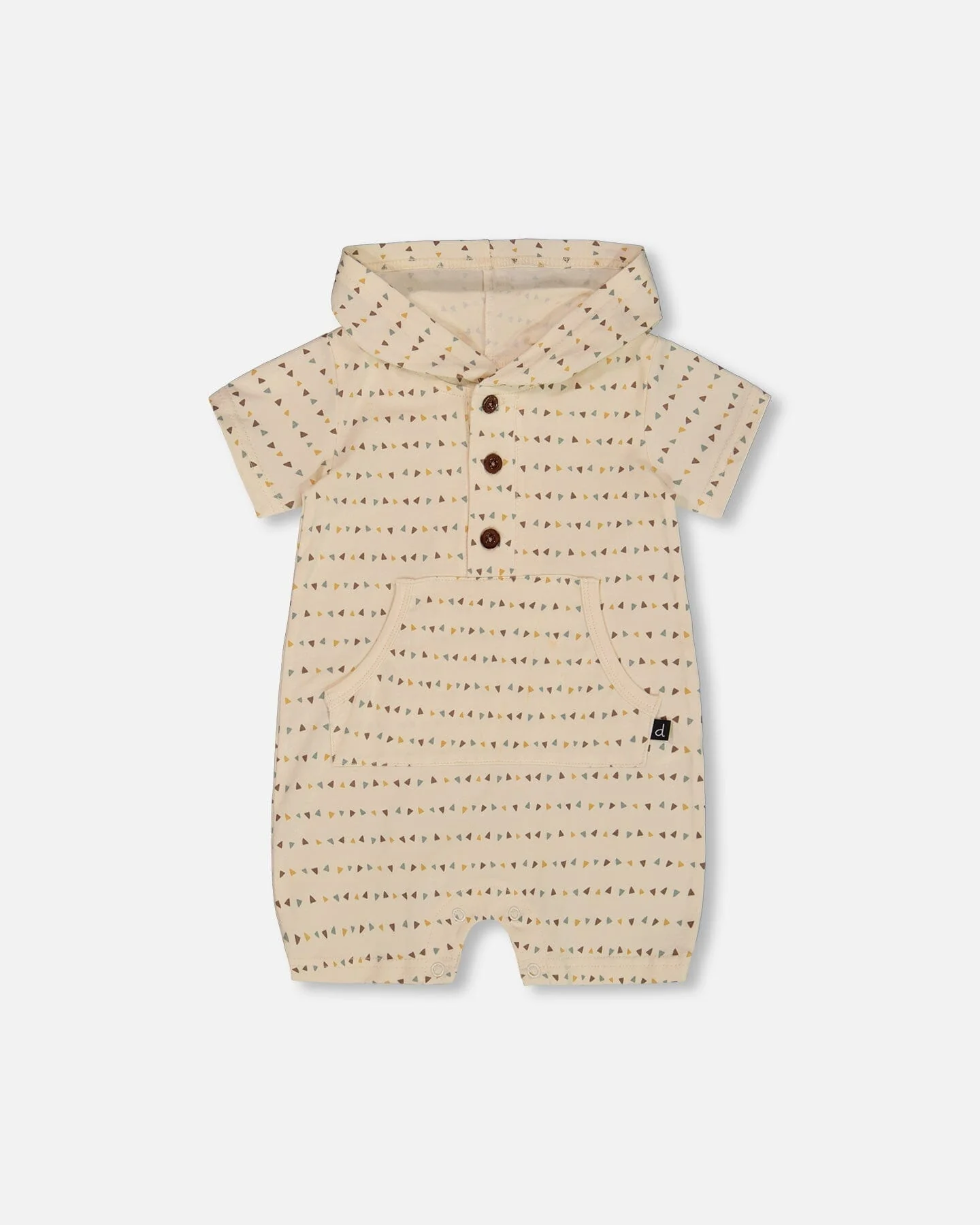 Printed Organic Cotton Hooded Romper Off-White - Deux par Deux