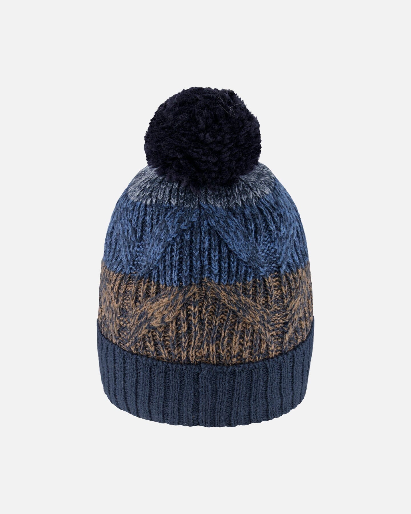 Lined Knit Pompom Hat Taupe And Navy - Deux par Deux