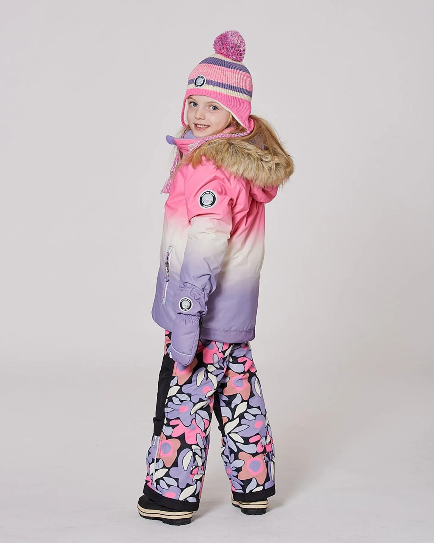 Lined Peruvian Knit Pompom Hat Pink And Purple - Deux par Deux