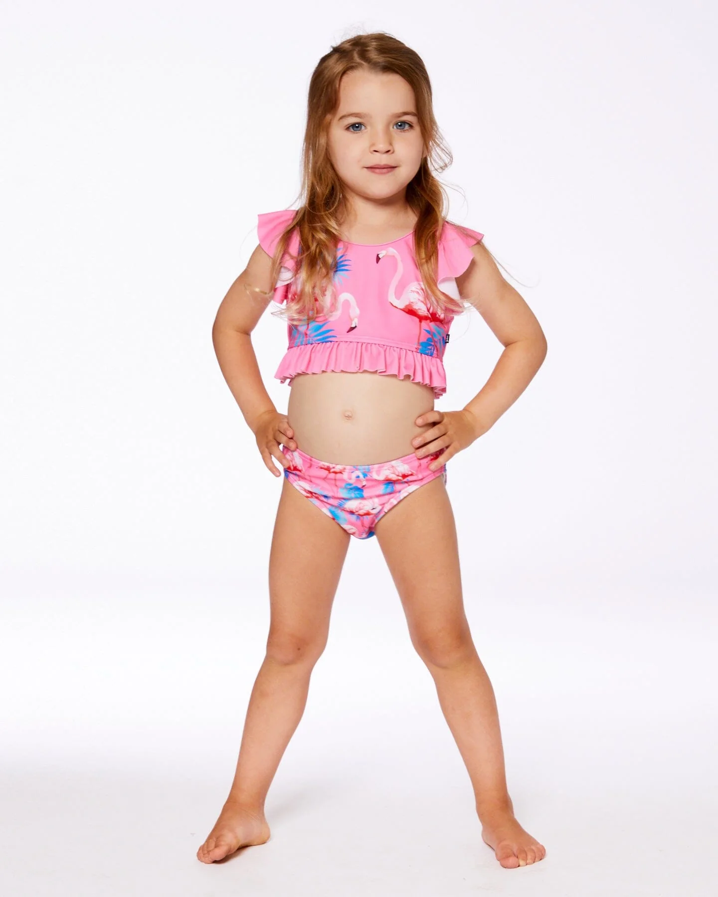 Printed Two-Piece Swimsuit With Frills Candy Pink And Pink Flamingo - Deux par Deux