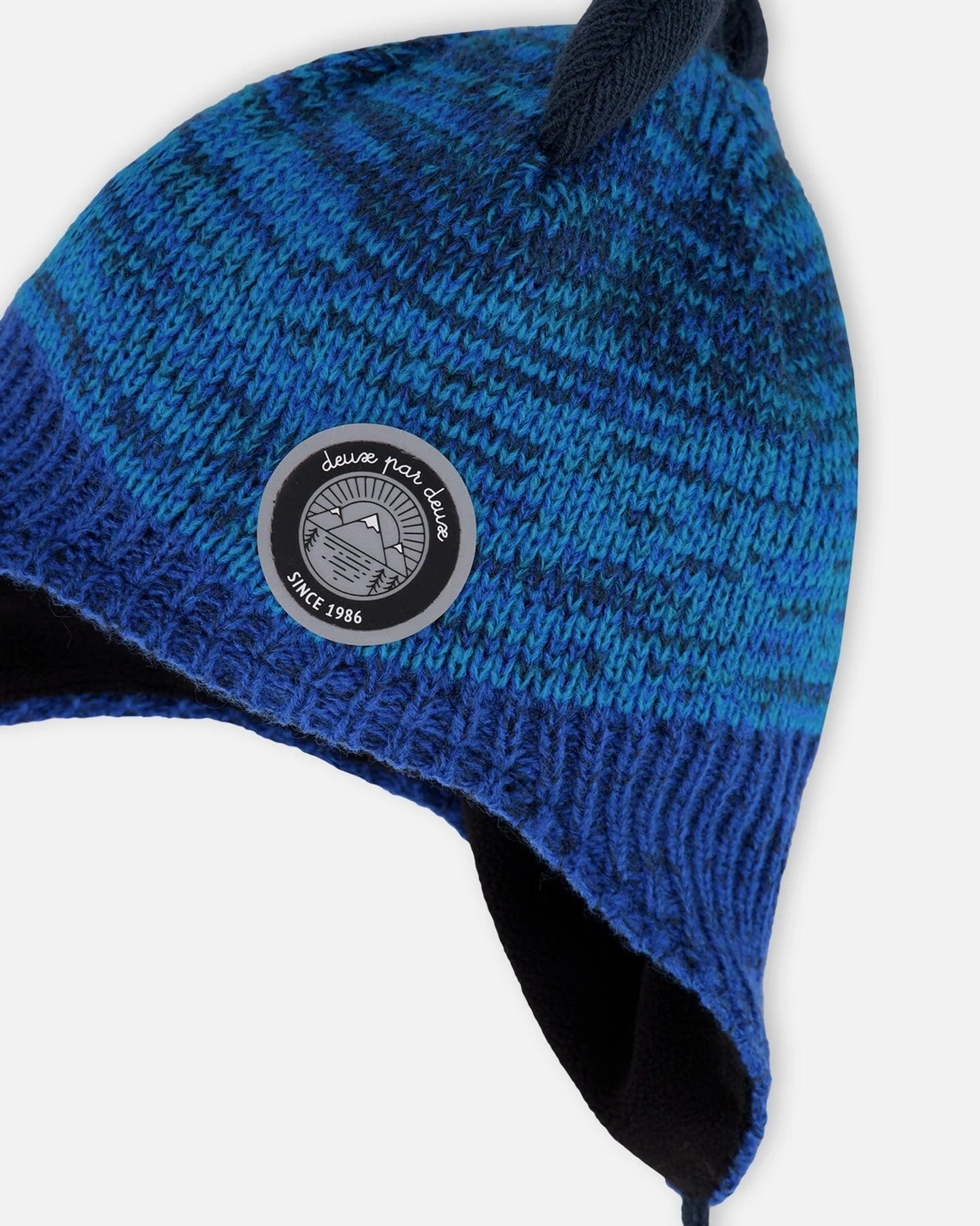Lined Dino Peruvian Knit Winter Hat With Pompom Blue - Deux par Deux