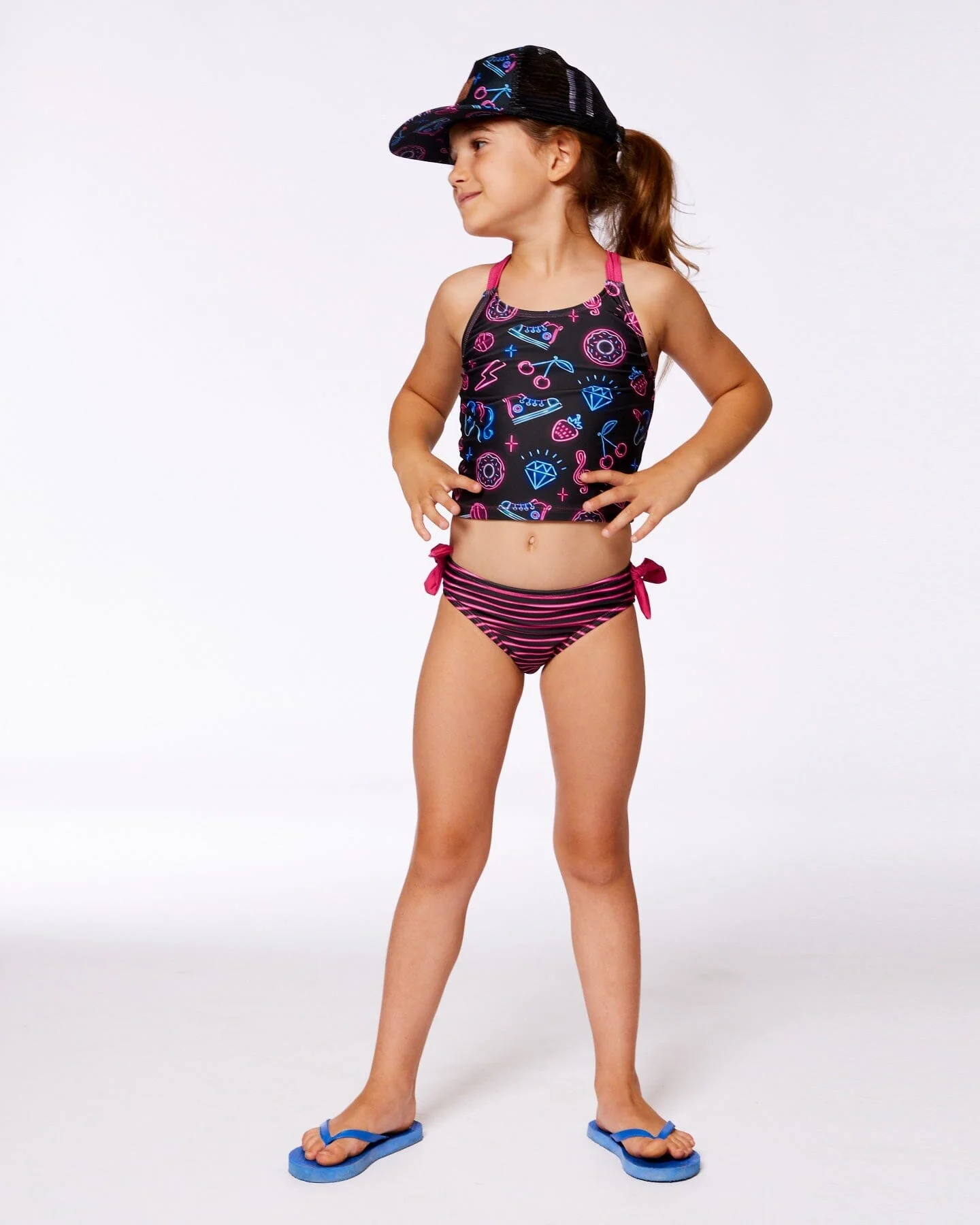 Printed Two-Piece Swimsuit Black And Blue And Pink Items - Deux par Deux