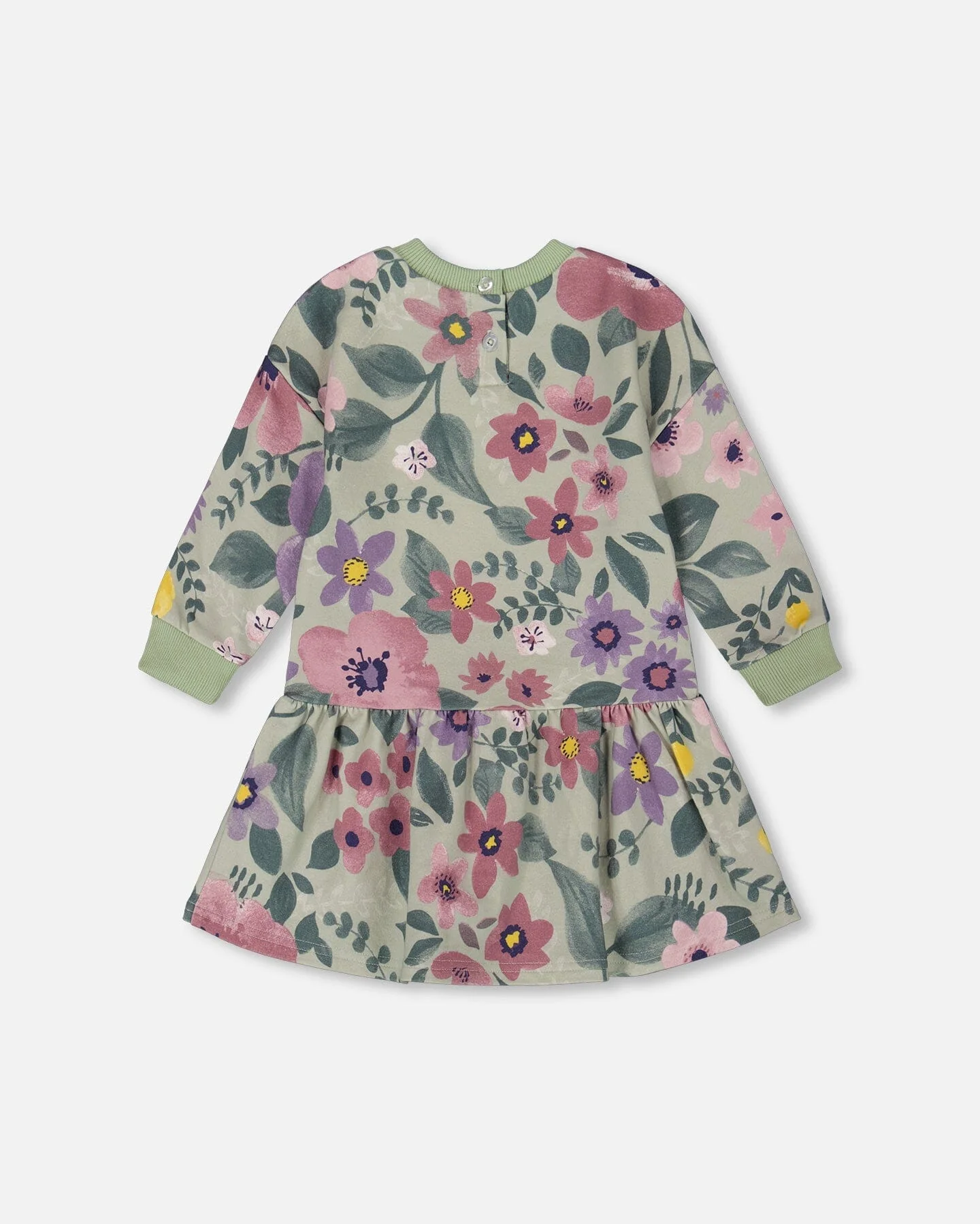 Stretch Fleece Dress Sage Floral - Deux par Deux