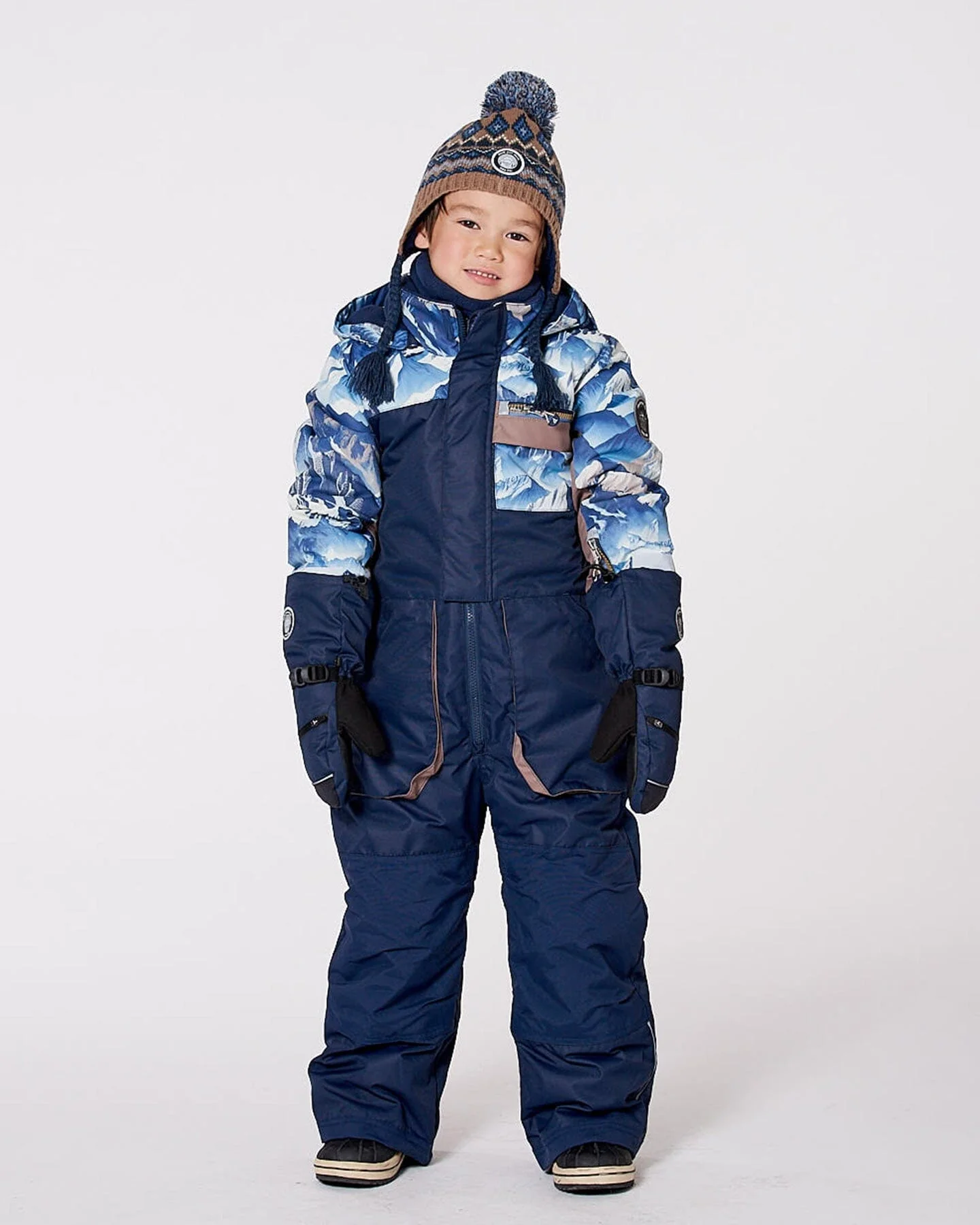 One-Piece Play Snowsuit With Mountains Print Navy Blue - Deux par Deux